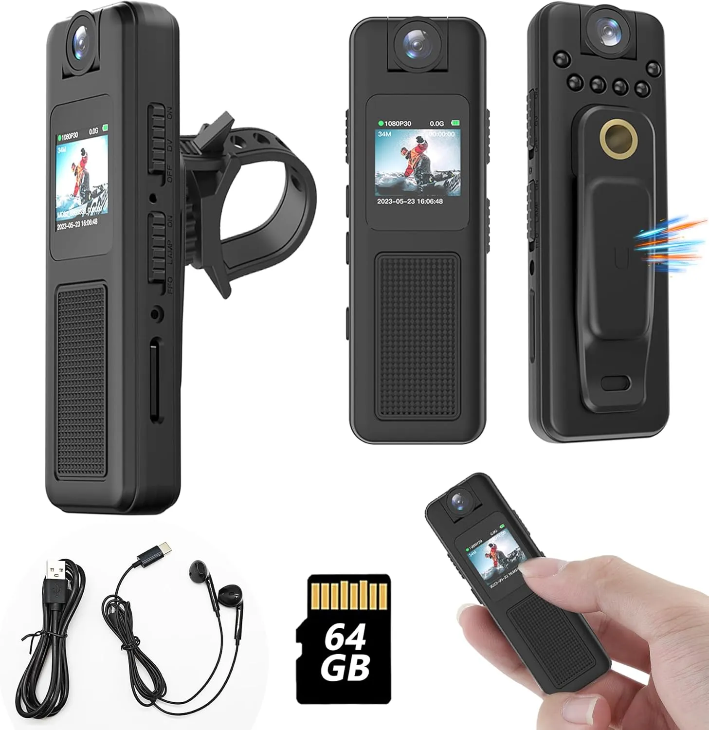 Mini Body Camera 64GB with Audio and Video, Magnetic Lanyard Clip, Night Vision, Loop Recording, Wearable Back Clip for Cycling, Law Enforcement, Security, Travel (Basic)