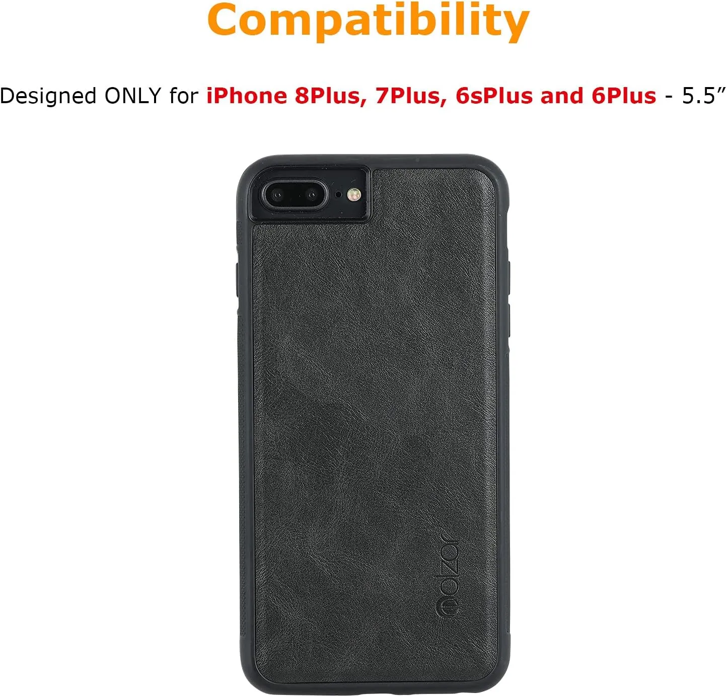 molzar GripBig Series for iPhone 8 Plus/7 Plus/6 Plus Case, Built-in Metal Plate for Magnetic Mount, Works with Qi-Certified Chargers, Compatible with iPhone 8P/7P/6sP/6P, Black/Black