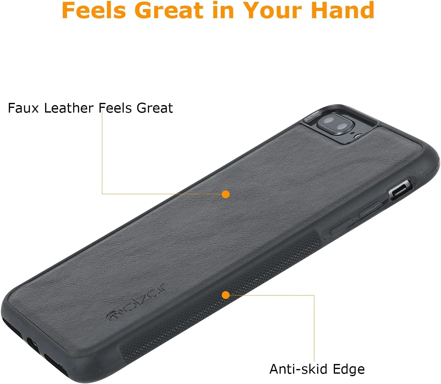 molzar GripBig Series for iPhone 8 Plus/7 Plus/6 Plus Case, Built-in Metal Plate for Magnetic Mount, Works with Qi-Certified Chargers, Compatible with iPhone 8P/7P/6sP/6P, Black/Black