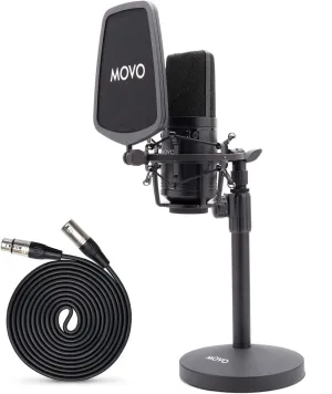 Movo XLR Condenser Microphone with Shock Mount and Desktop Stand - Versatile Setup for Home Studio