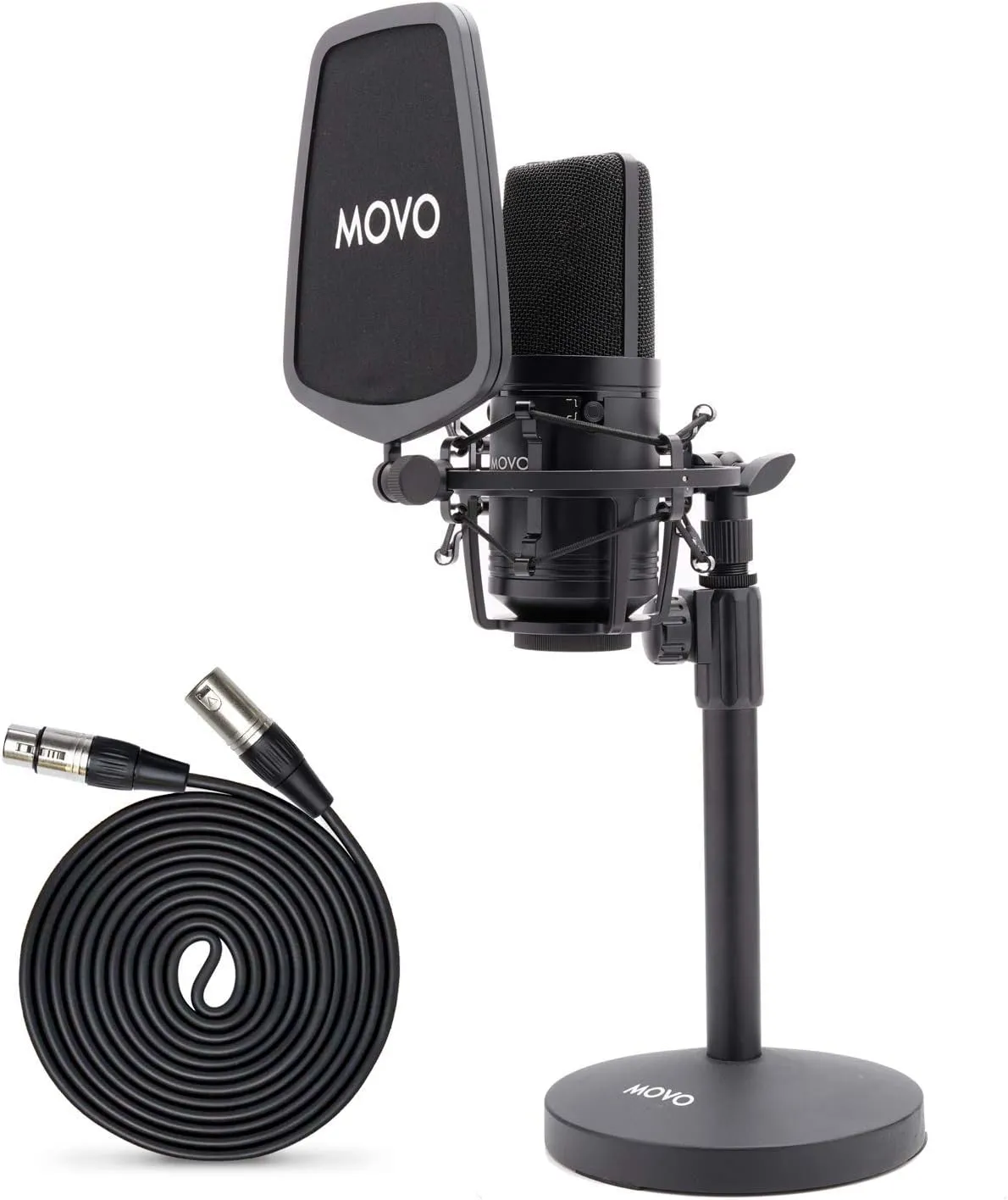 Movo XLR Condenser Microphone with Shock Mount and Desktop Stand - Versatile Setup for Home Studio