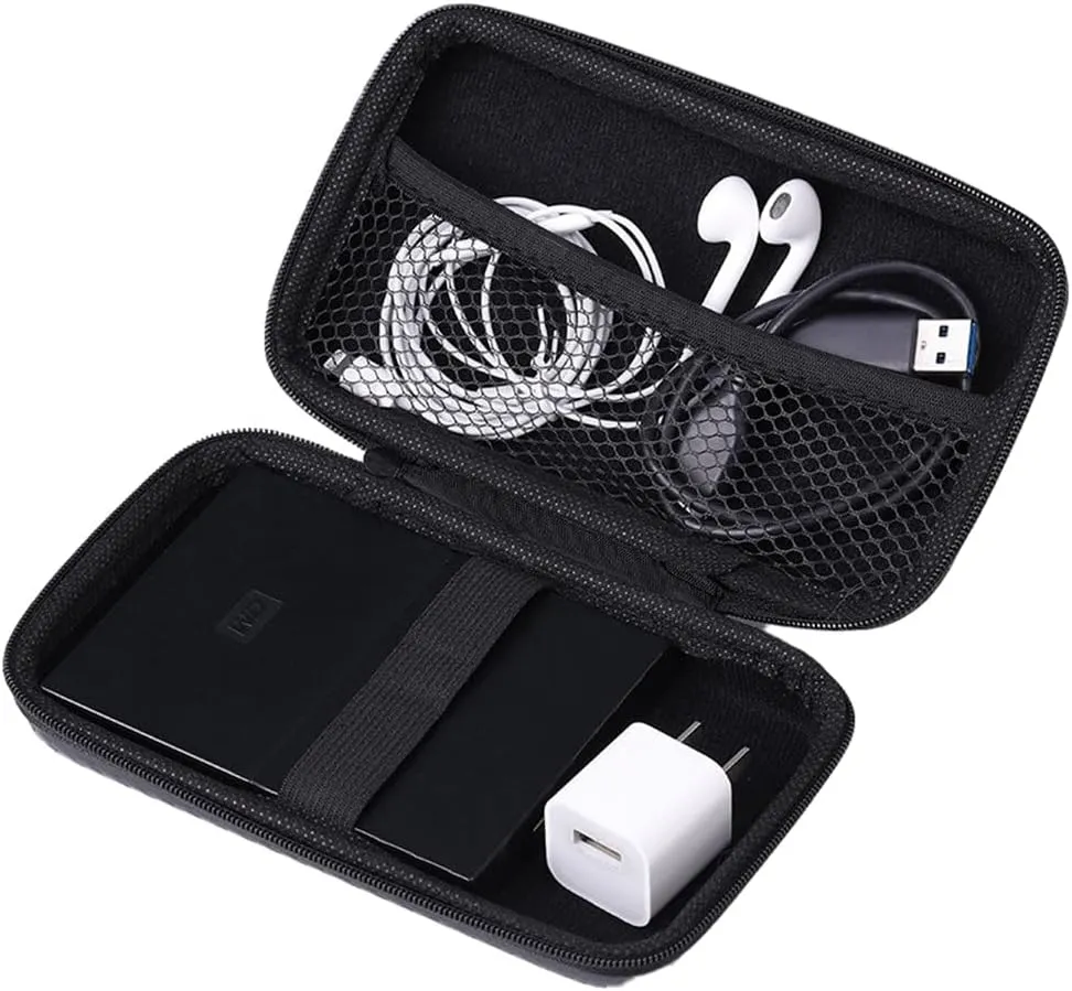 navor Portable Hard Carrying Travel Case in Black - Waterproof Electronics Organizer Pouch for Charger Cables | Universal Cable & Accessories Storage Bag