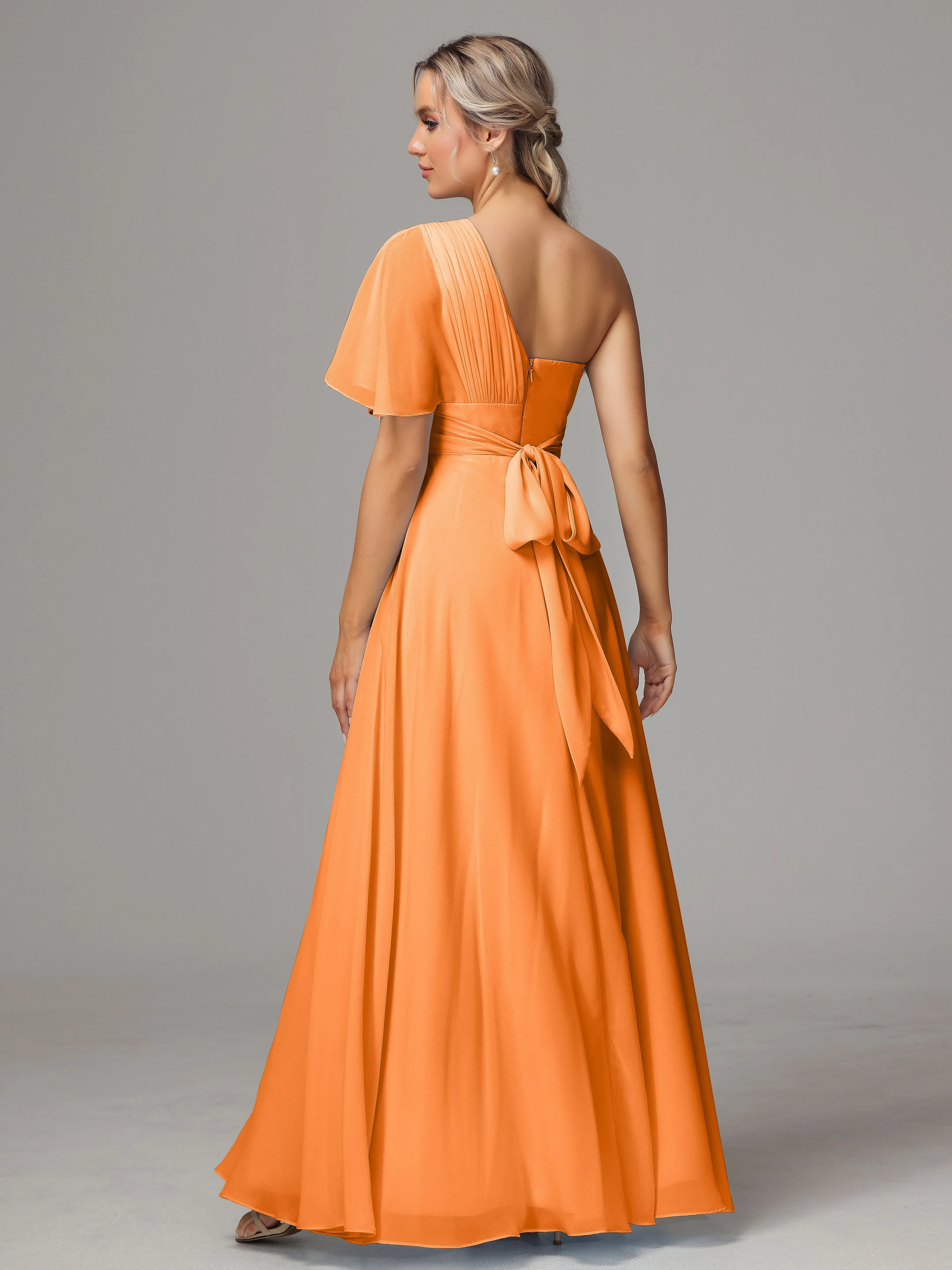 One Shoulder Chiffon Bridesmaid Dresses With Slit