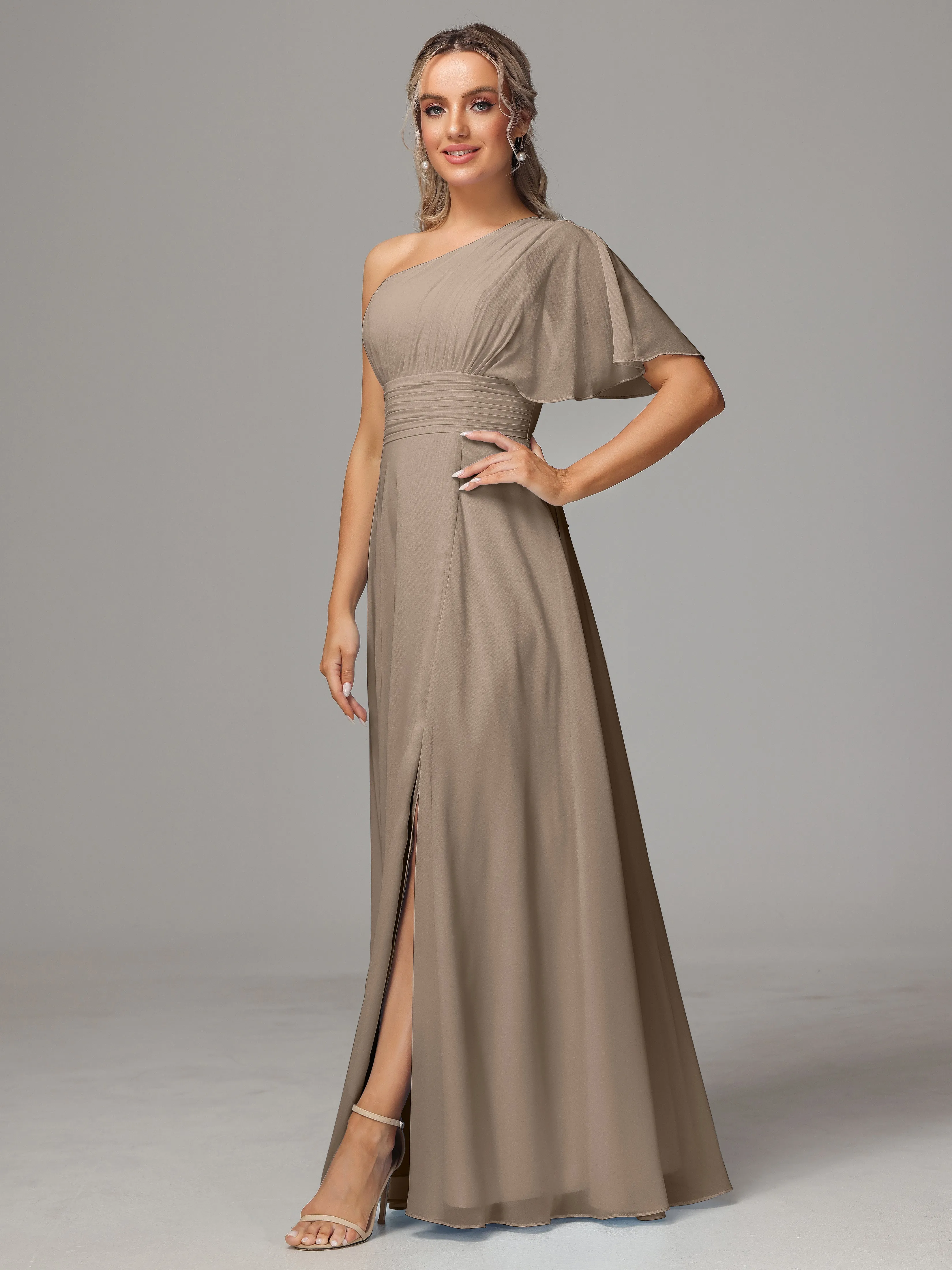 One Shoulder Chiffon Bridesmaid Dresses With Slit