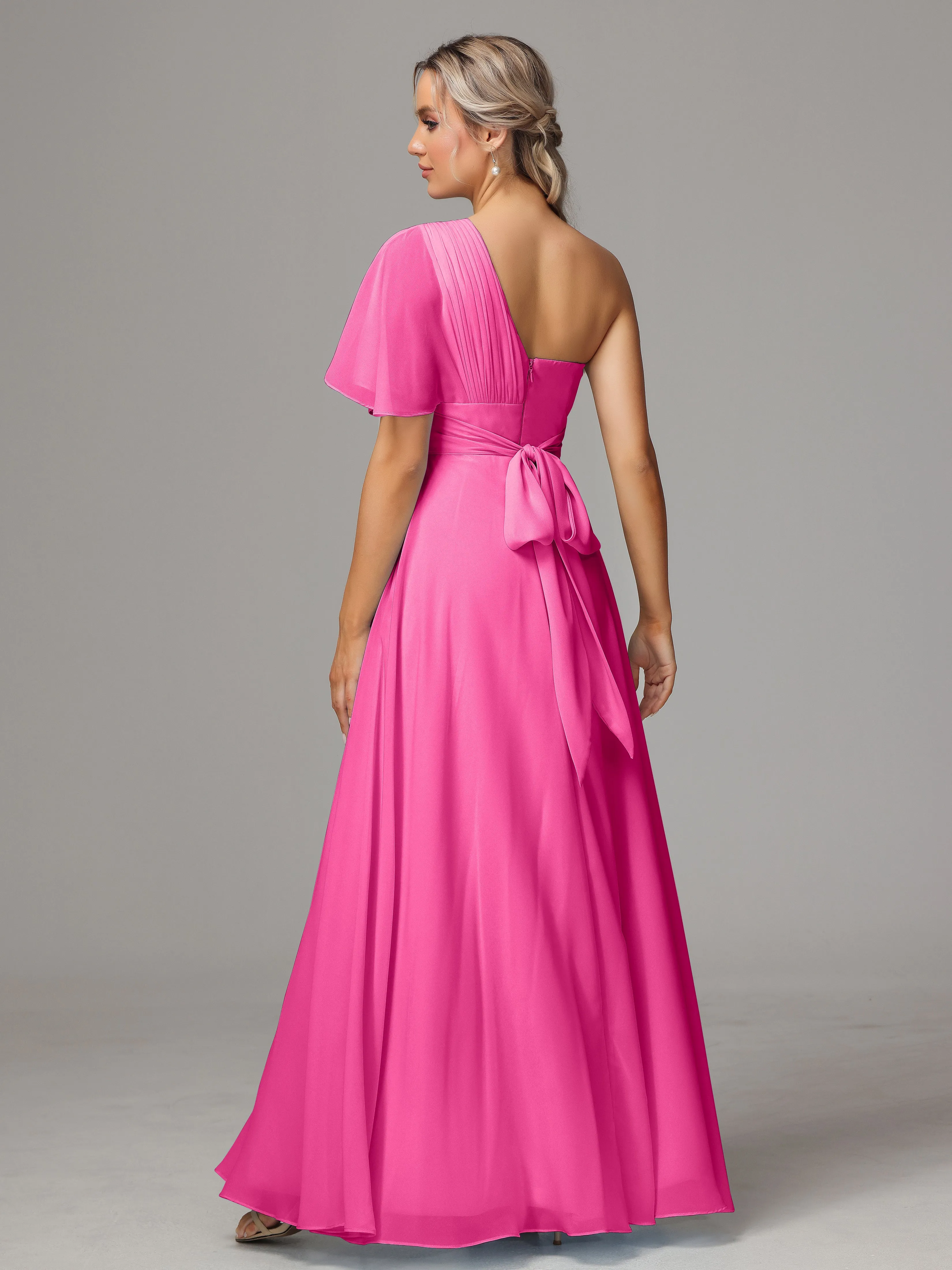 One Shoulder Chiffon Bridesmaid Dresses With Slit
