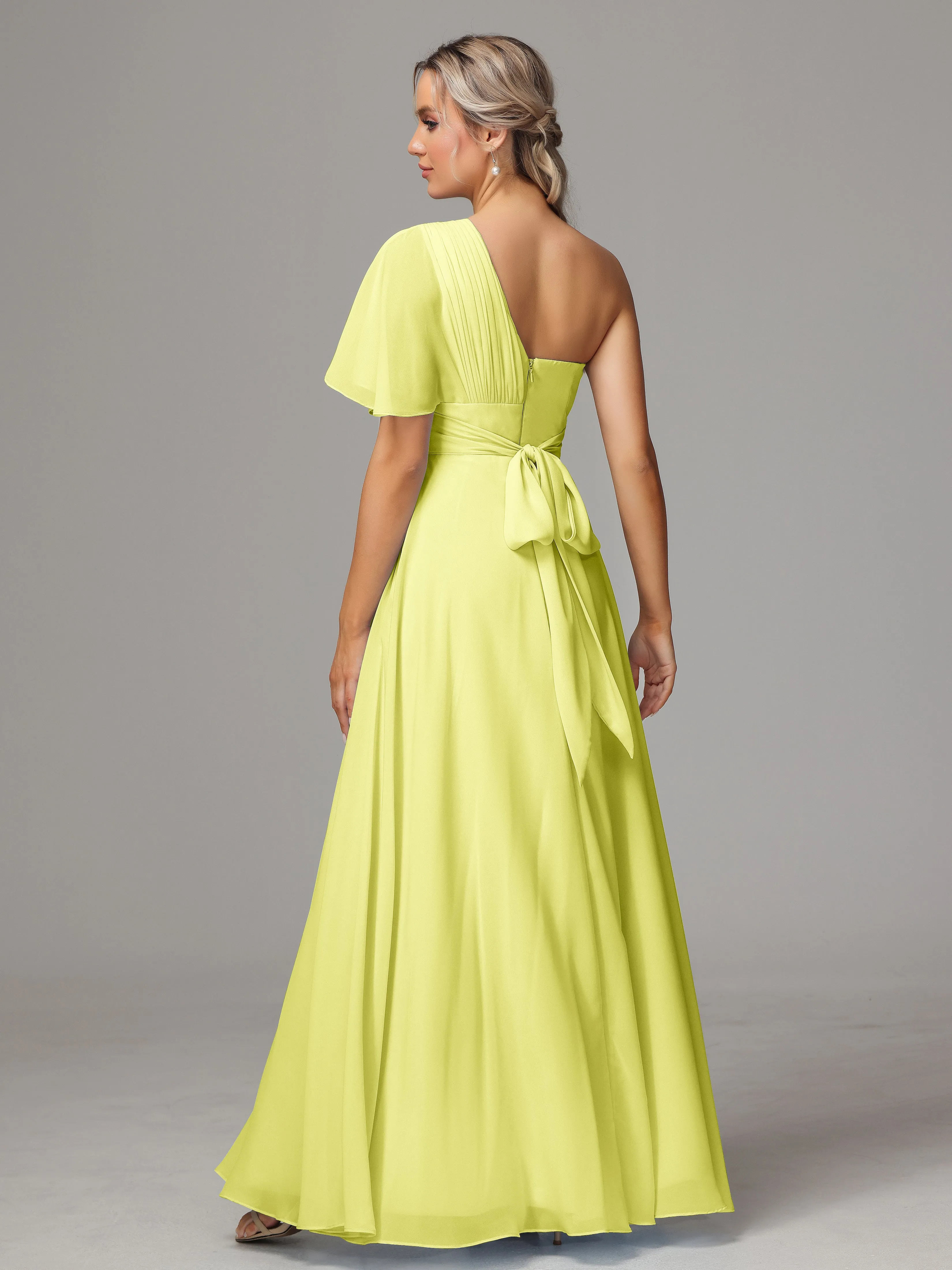One Shoulder Chiffon Bridesmaid Dresses With Slit