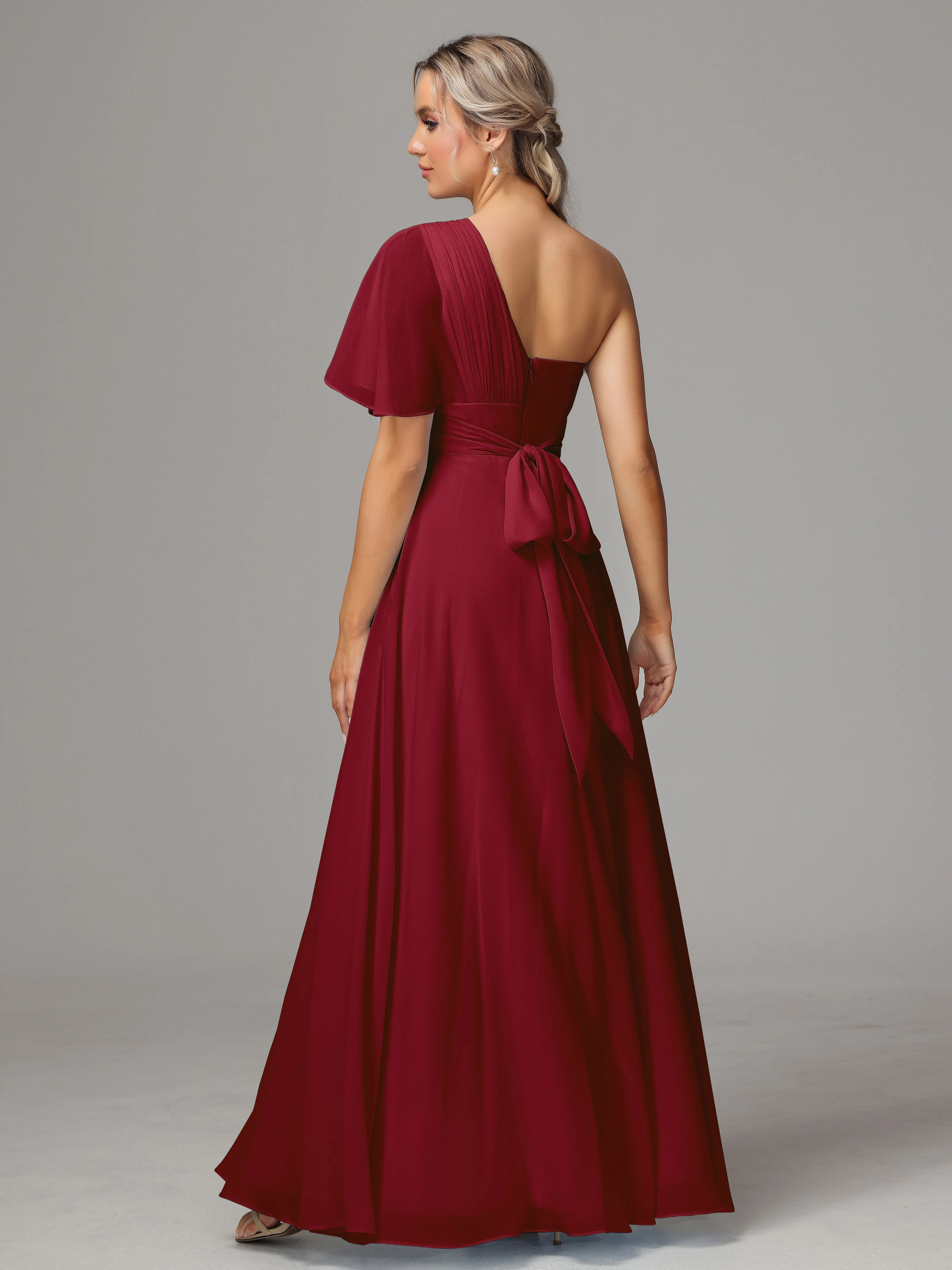 One Shoulder Chiffon Bridesmaid Dresses With Slit