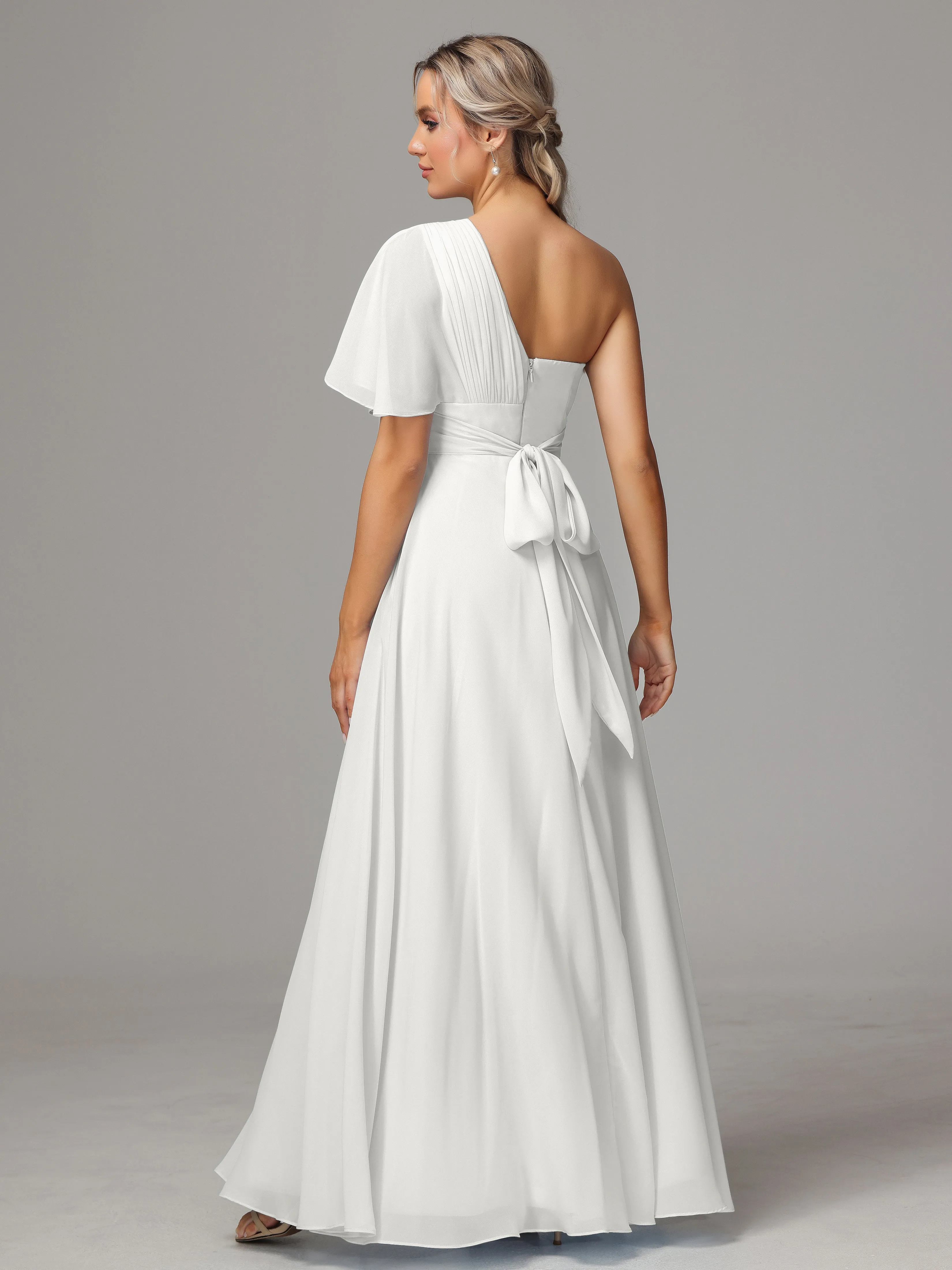 One Shoulder Chiffon Bridesmaid Dresses With Slit