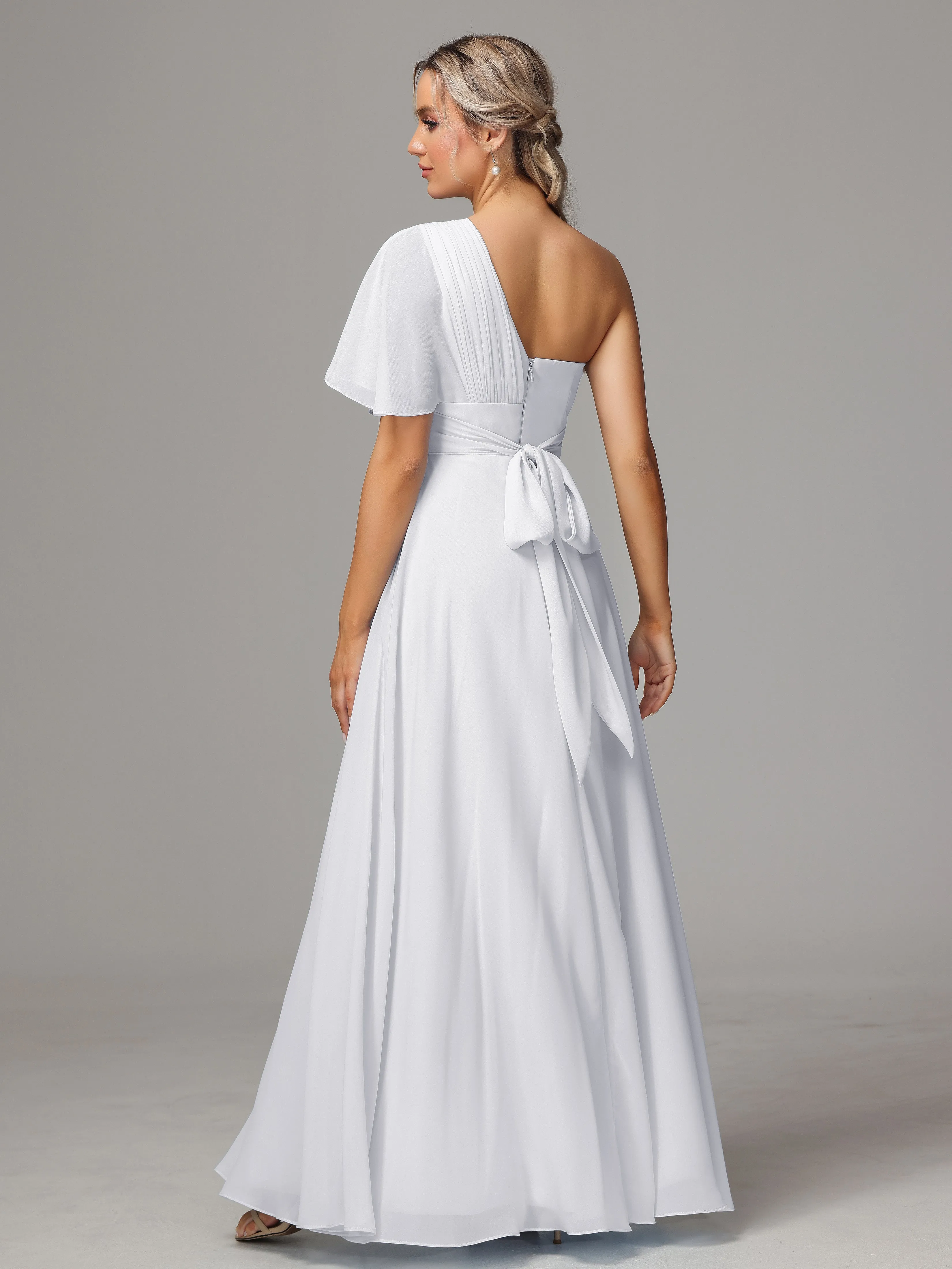 One Shoulder Chiffon Bridesmaid Dresses With Slit
