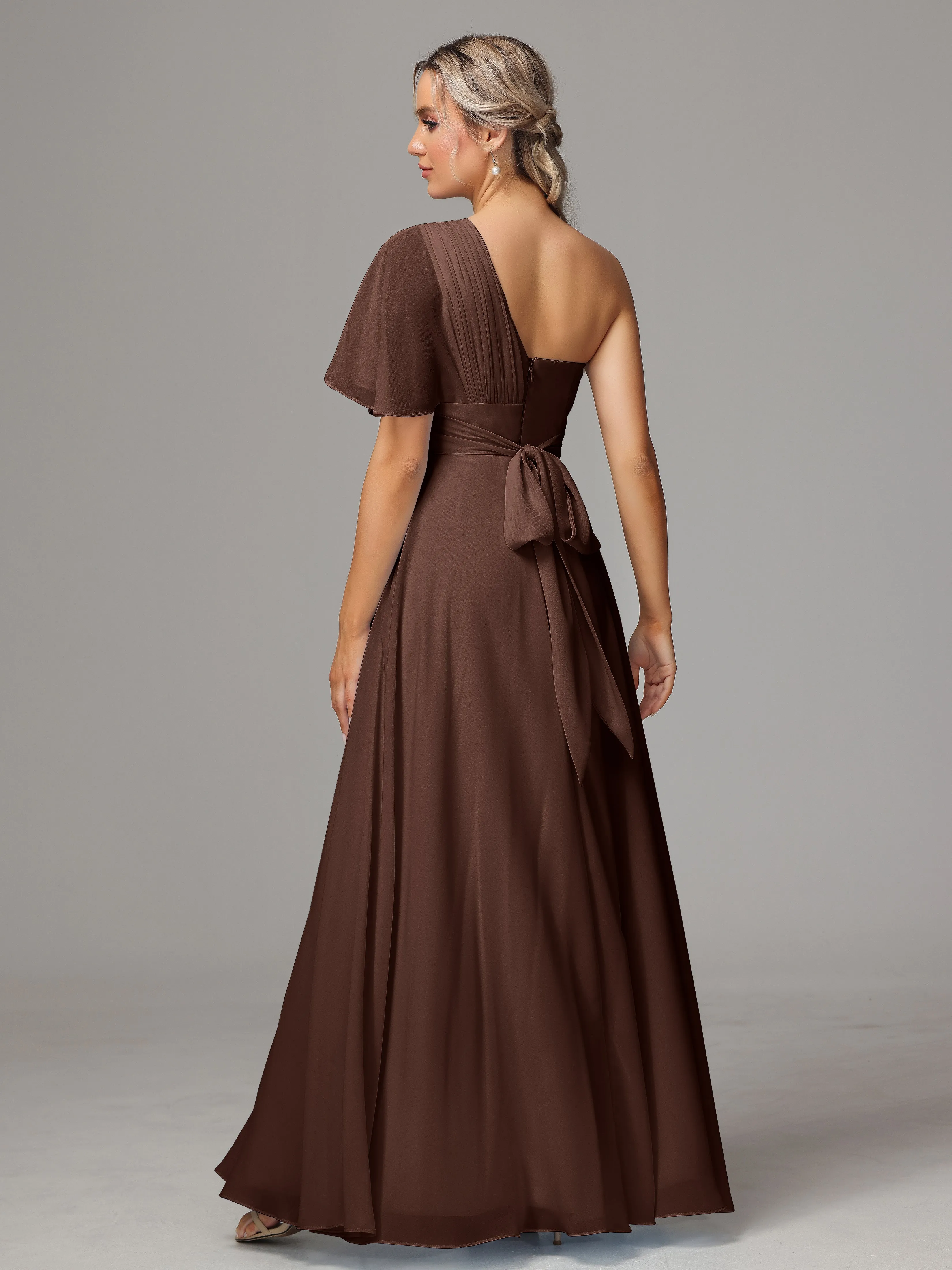One Shoulder Chiffon Bridesmaid Dresses With Slit