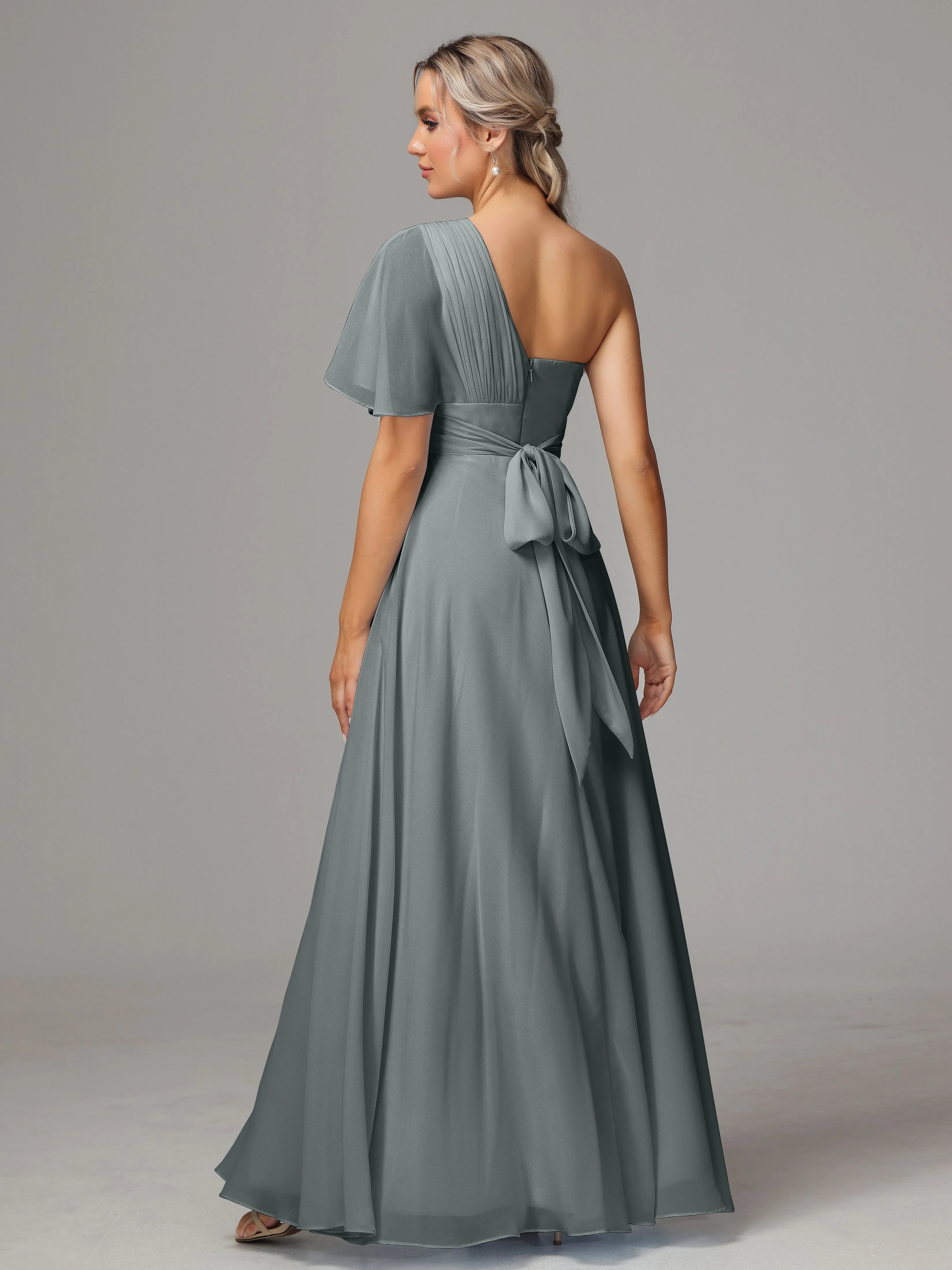 One Shoulder Chiffon Bridesmaid Dresses With Slit
