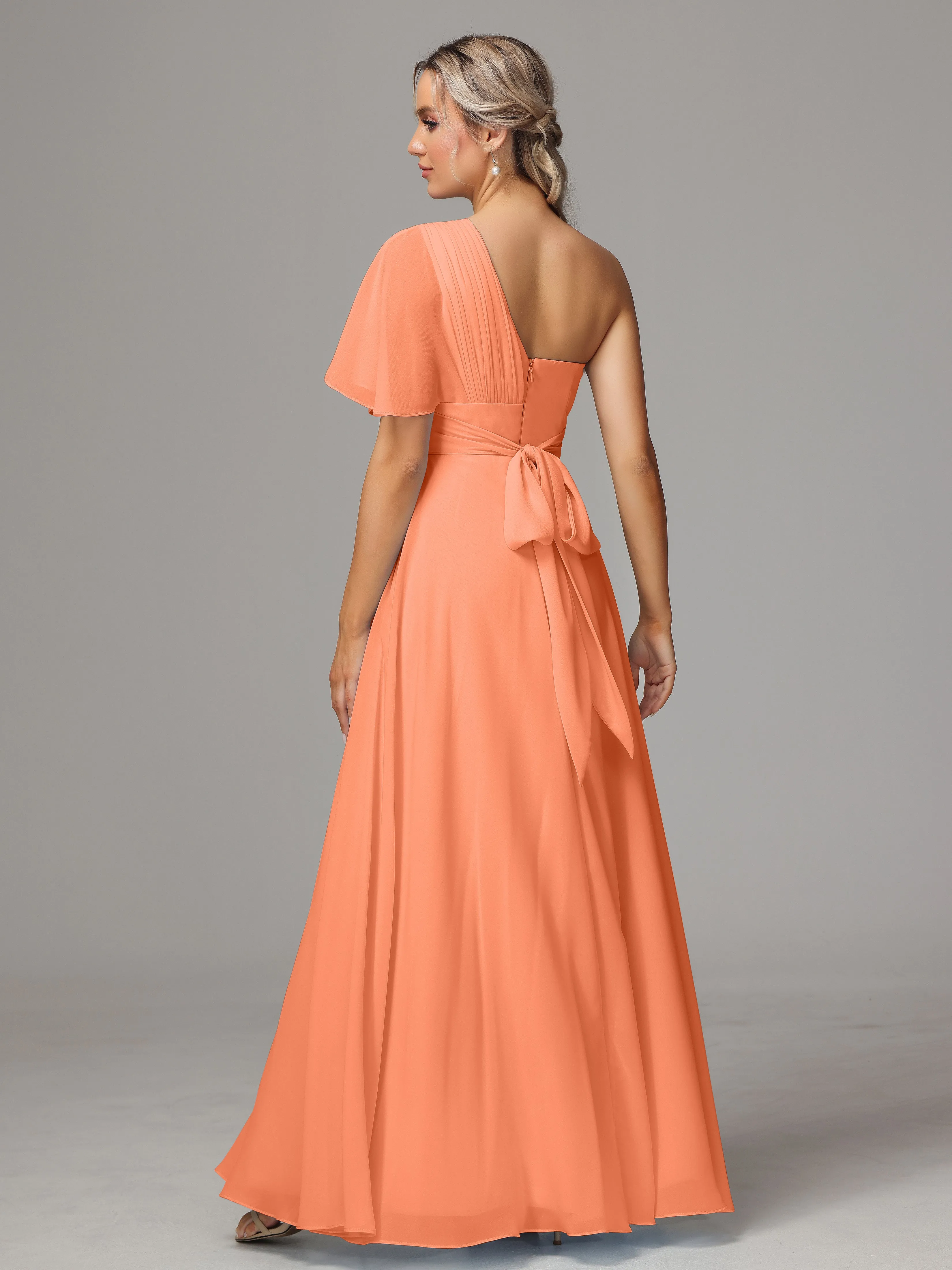 One Shoulder Chiffon Bridesmaid Dresses With Slit