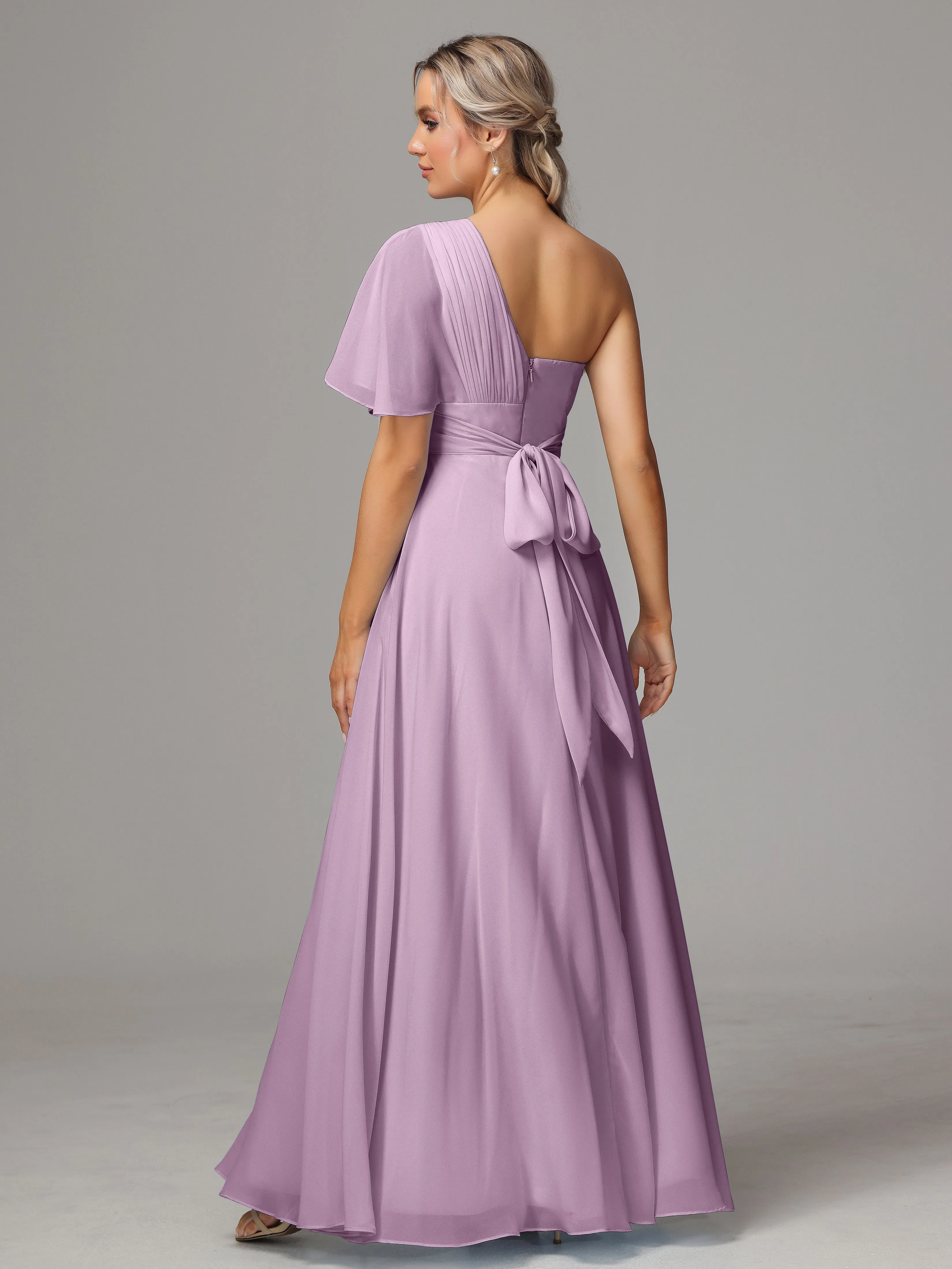 One Shoulder Chiffon Bridesmaid Dresses With Slit