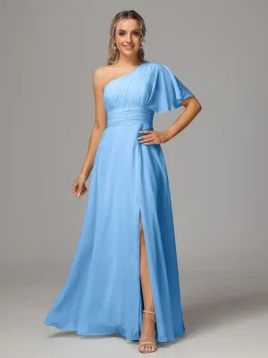 One Shoulder Chiffon Bridesmaid Dresses With Slit