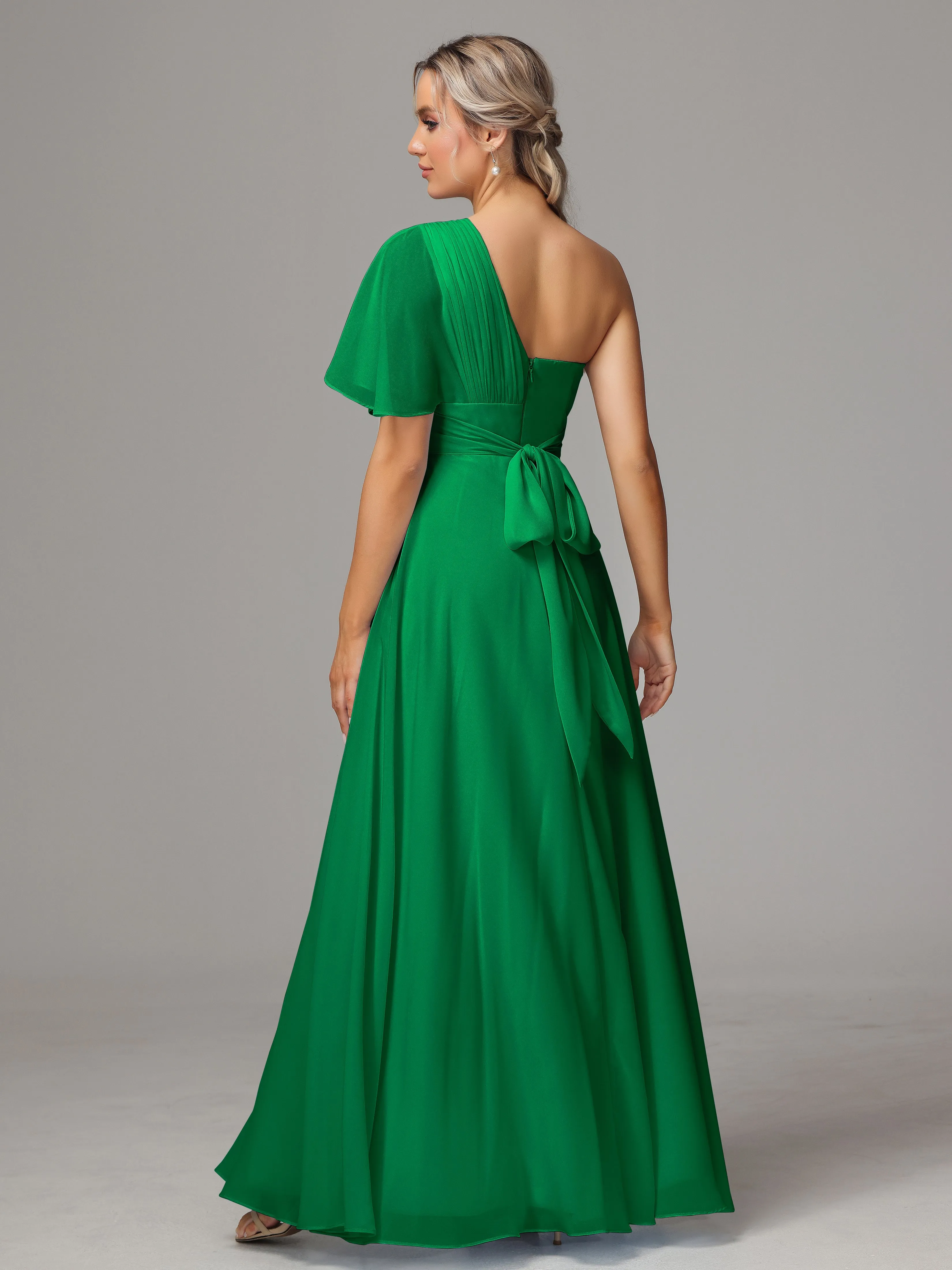 One Shoulder Chiffon Bridesmaid Dresses With Slit