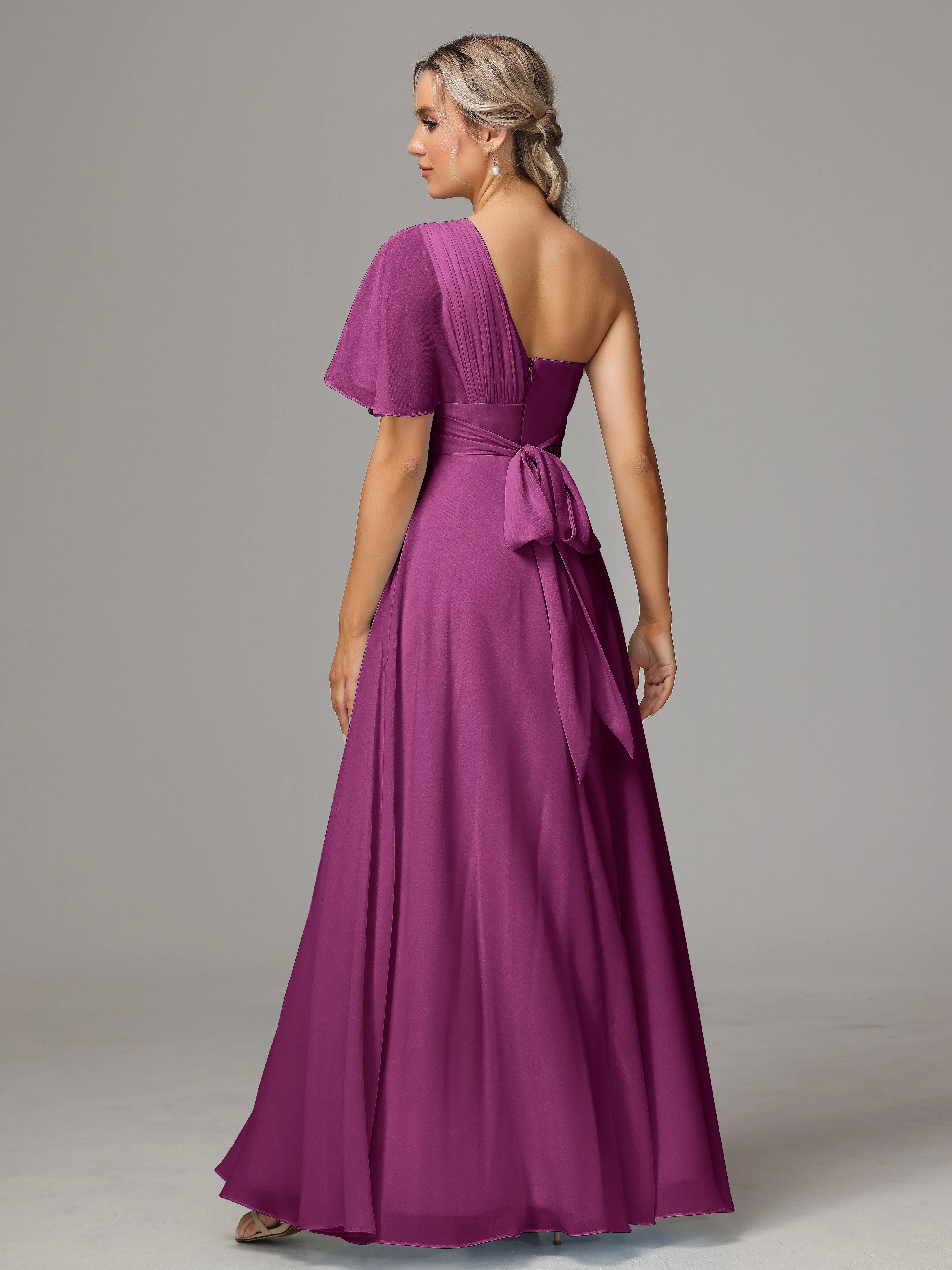 One Shoulder Chiffon Bridesmaid Dresses With Slit