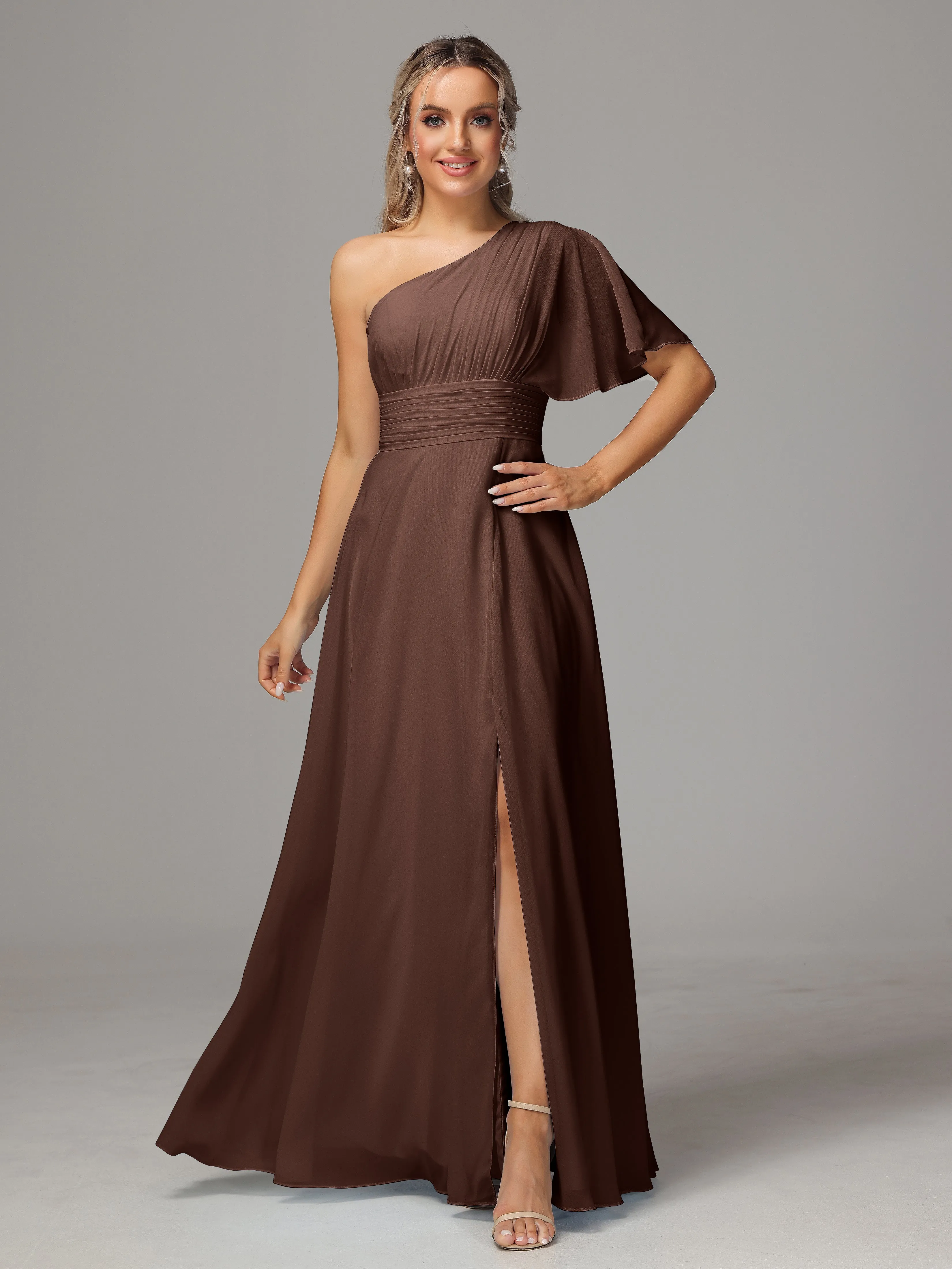 One Shoulder Chiffon Bridesmaid Dresses With Slit