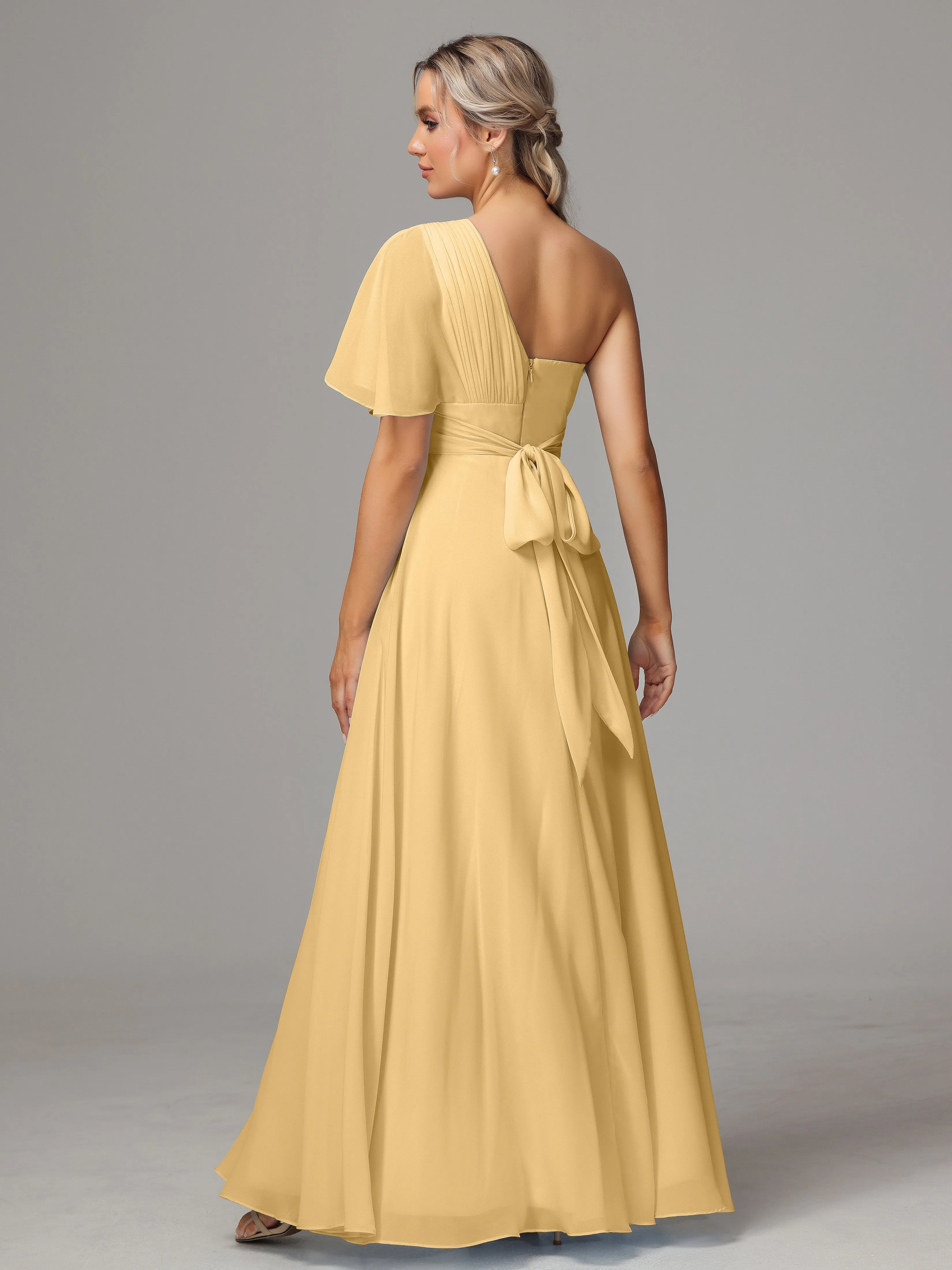 One Shoulder Chiffon Bridesmaid Dresses With Slit