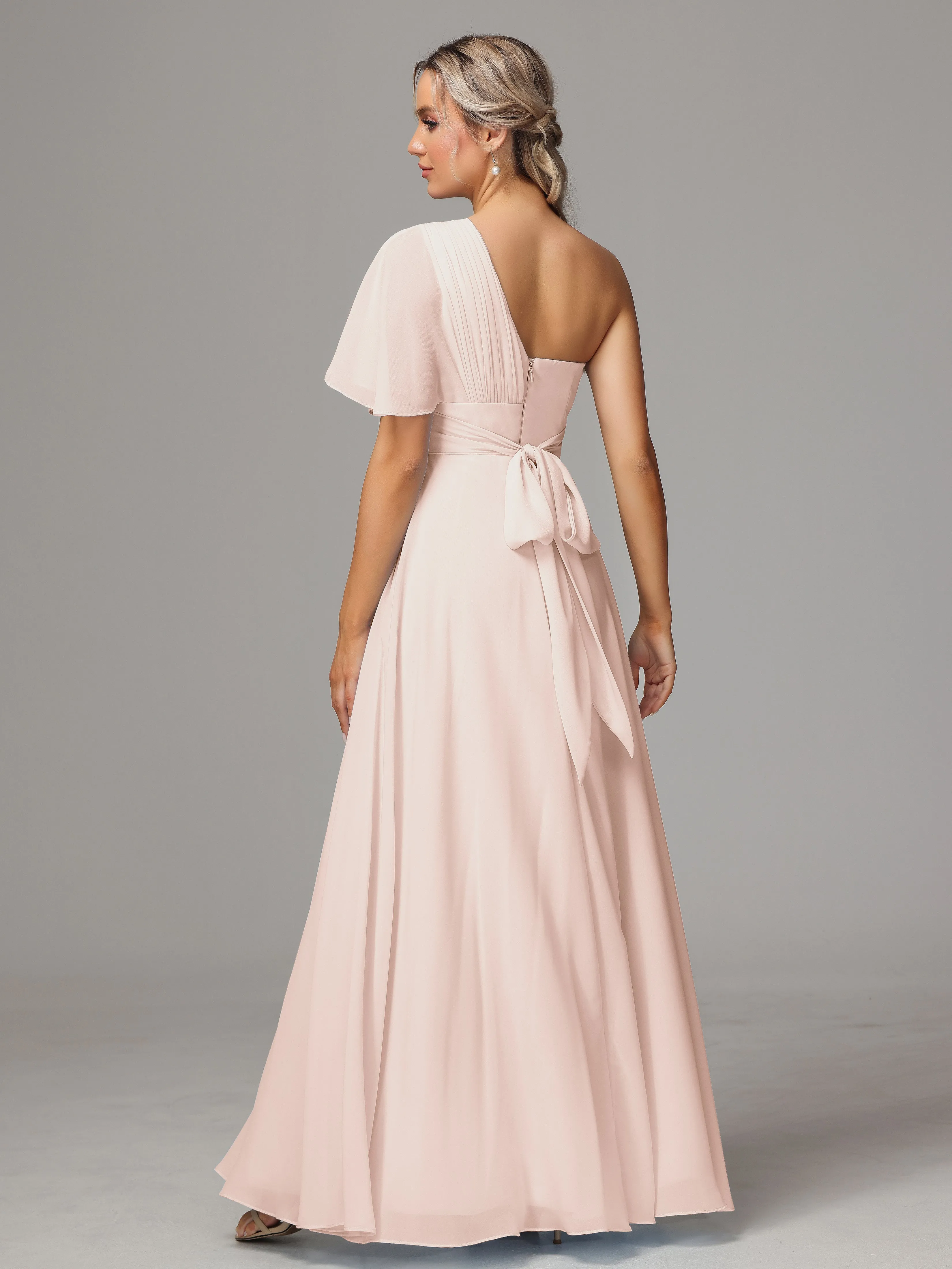 One Shoulder Chiffon Bridesmaid Dresses With Slit