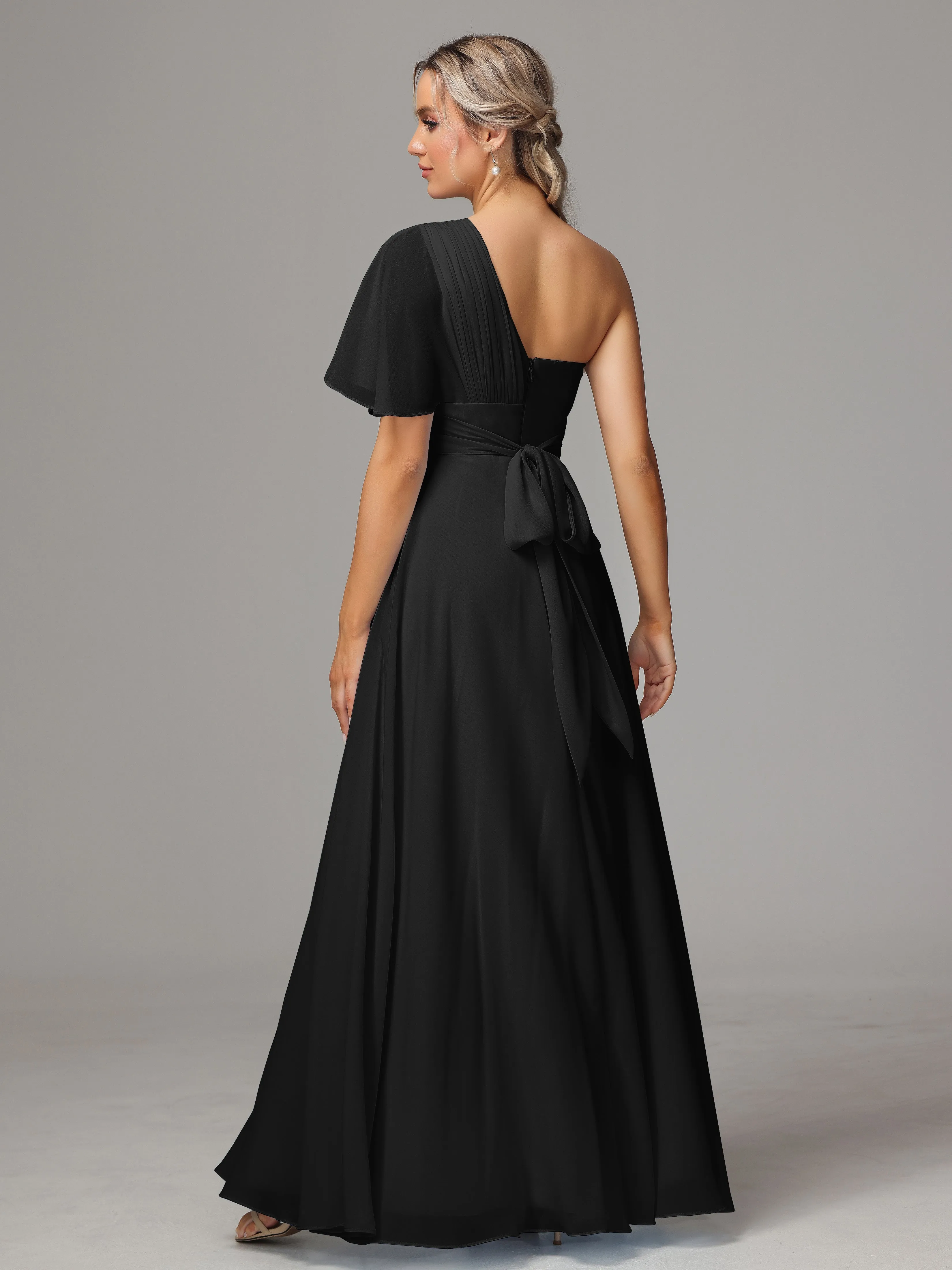 One Shoulder Chiffon Bridesmaid Dresses With Slit
