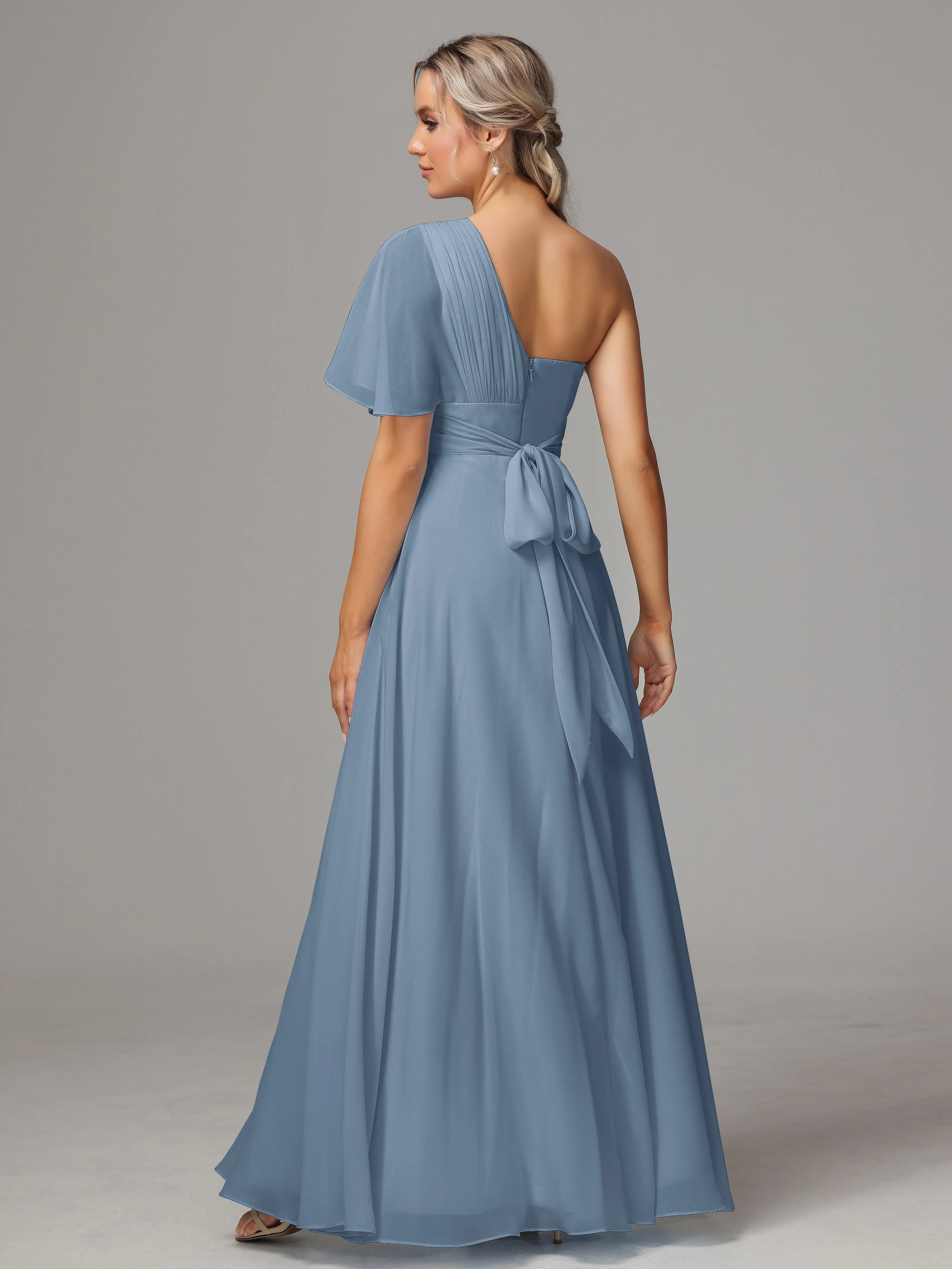 One Shoulder Chiffon Bridesmaid Dresses With Slit