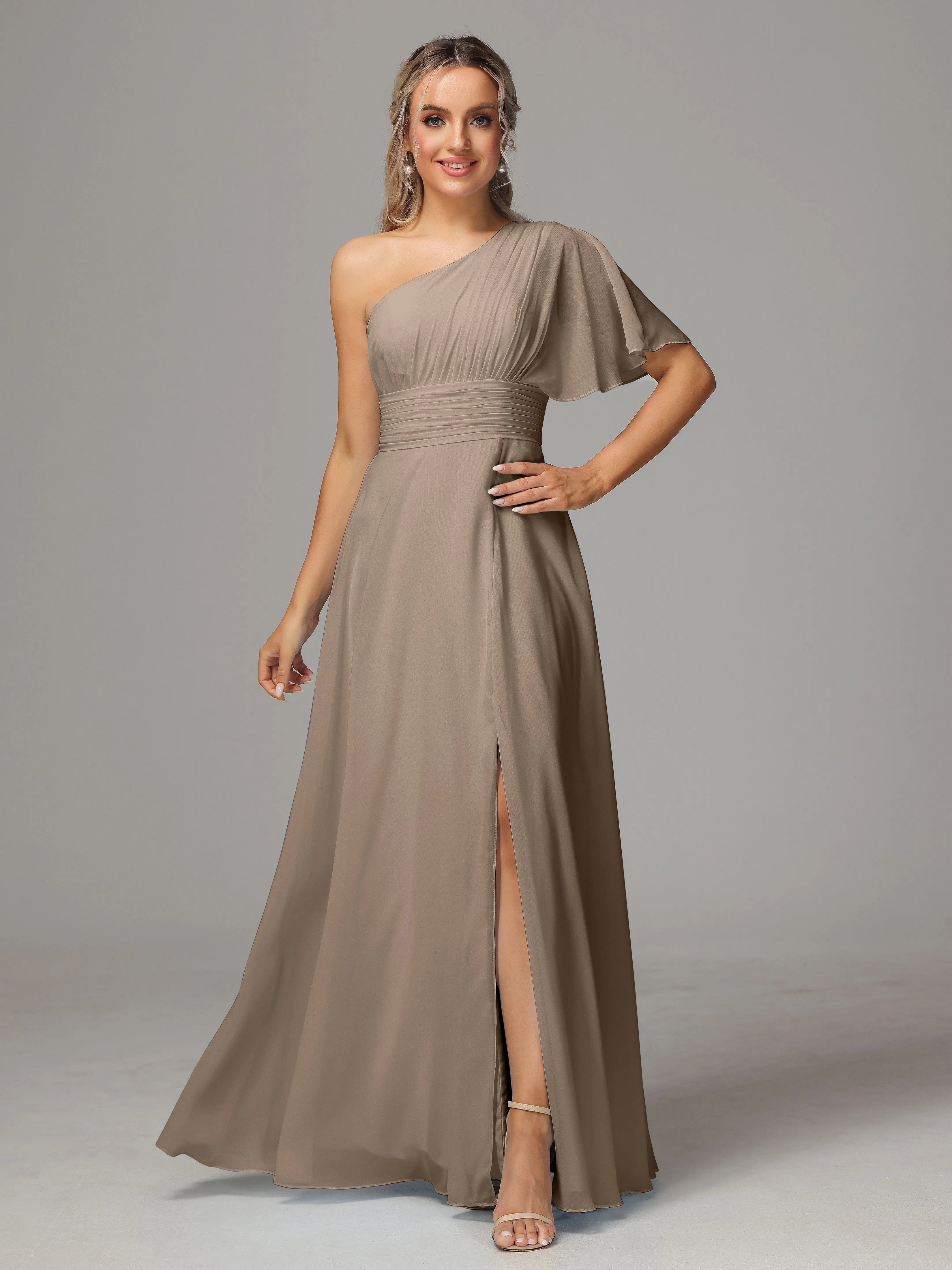 One Shoulder Chiffon Bridesmaid Dresses With Slit