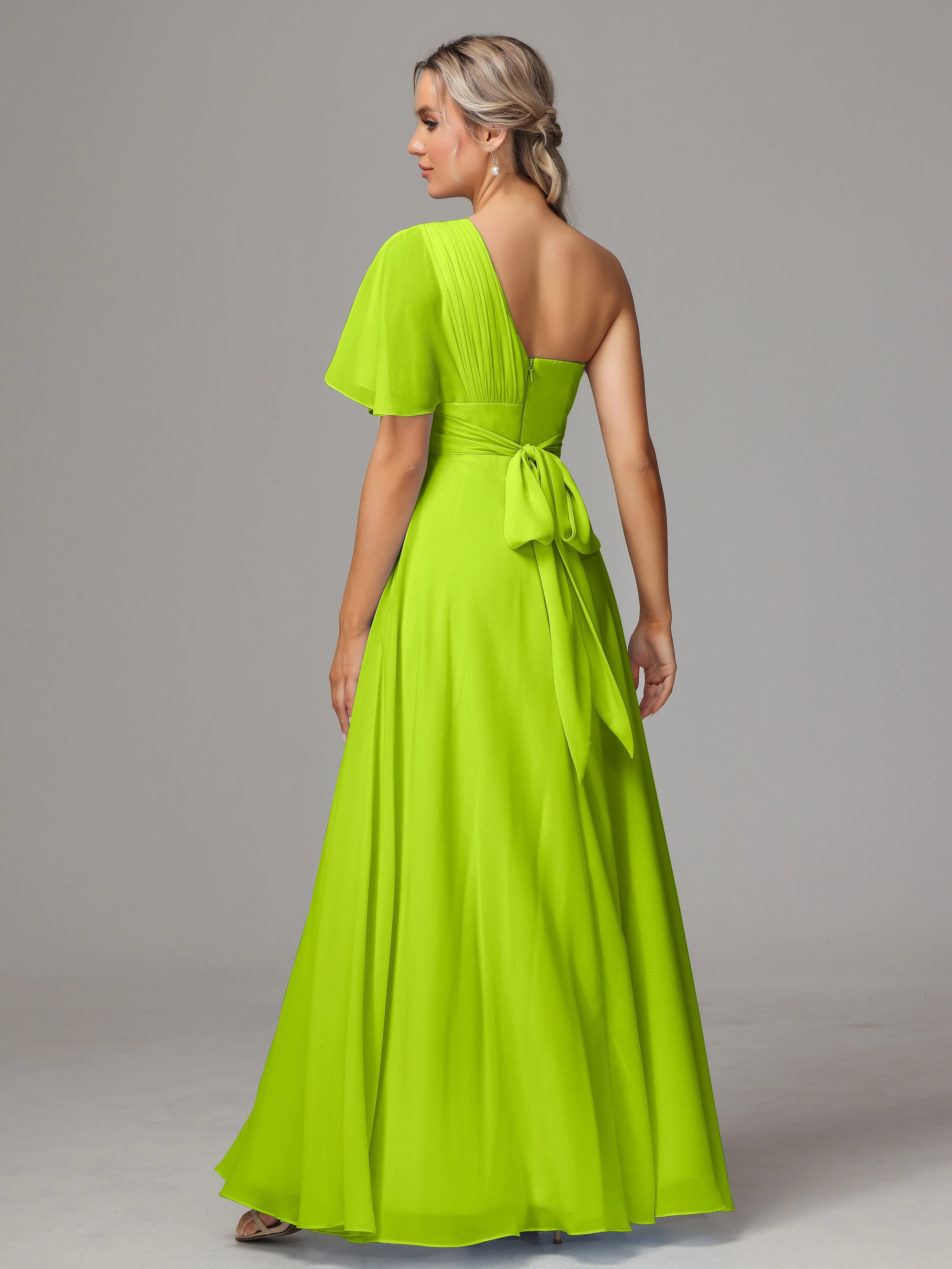 One Shoulder Chiffon Bridesmaid Dresses With Slit