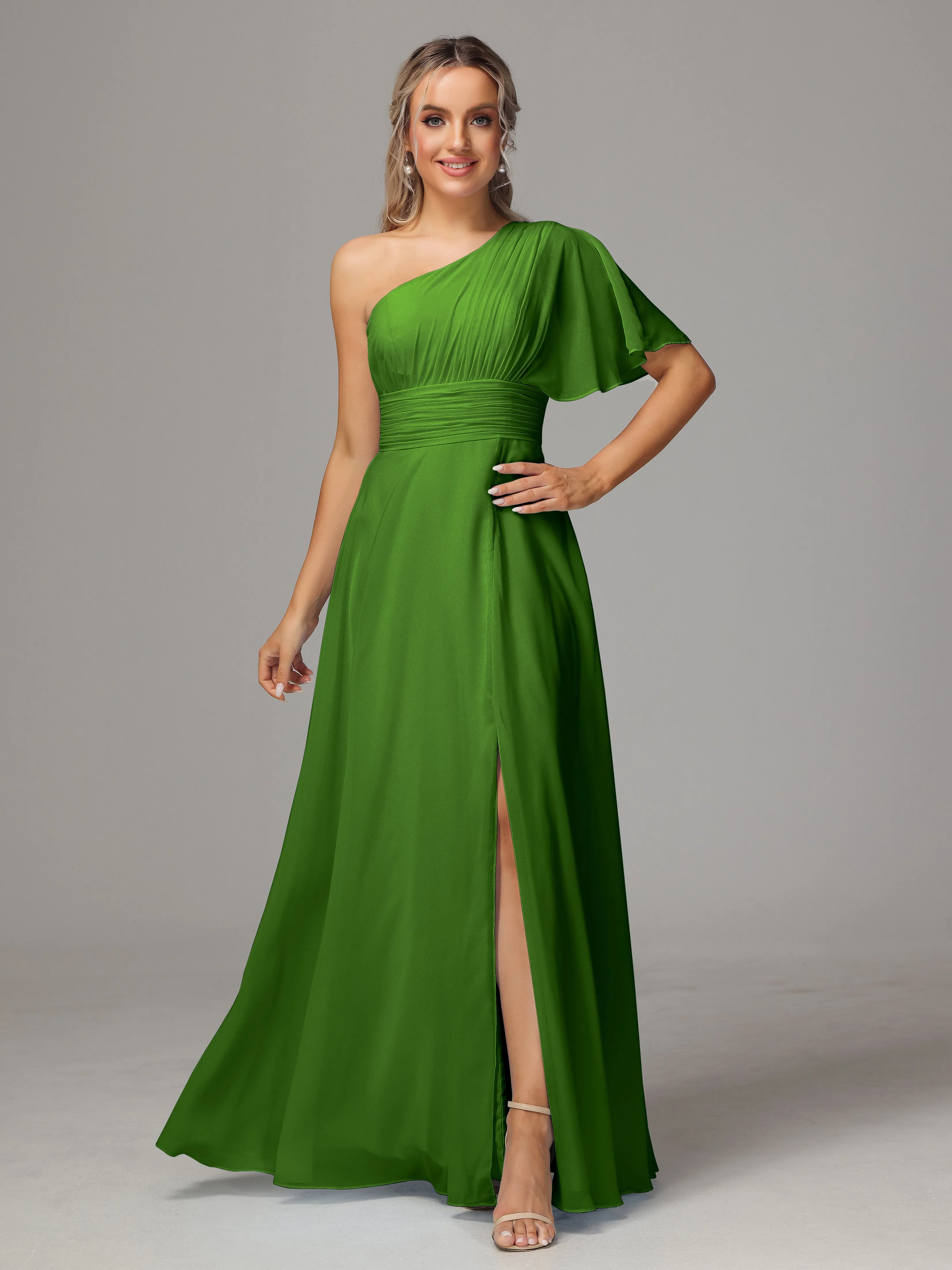One Shoulder Chiffon Bridesmaid Dresses With Slit