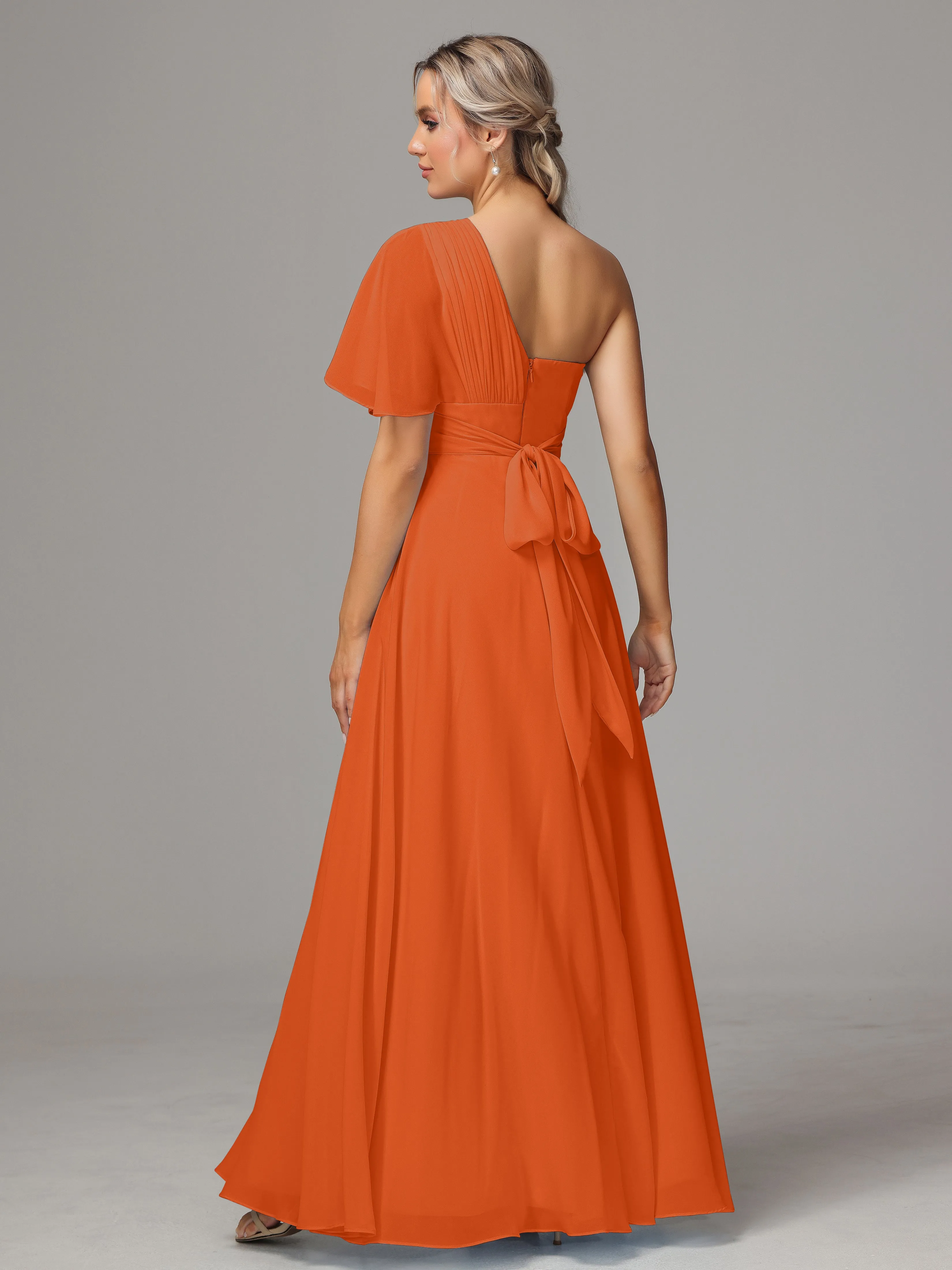 One Shoulder Chiffon Bridesmaid Dresses With Slit