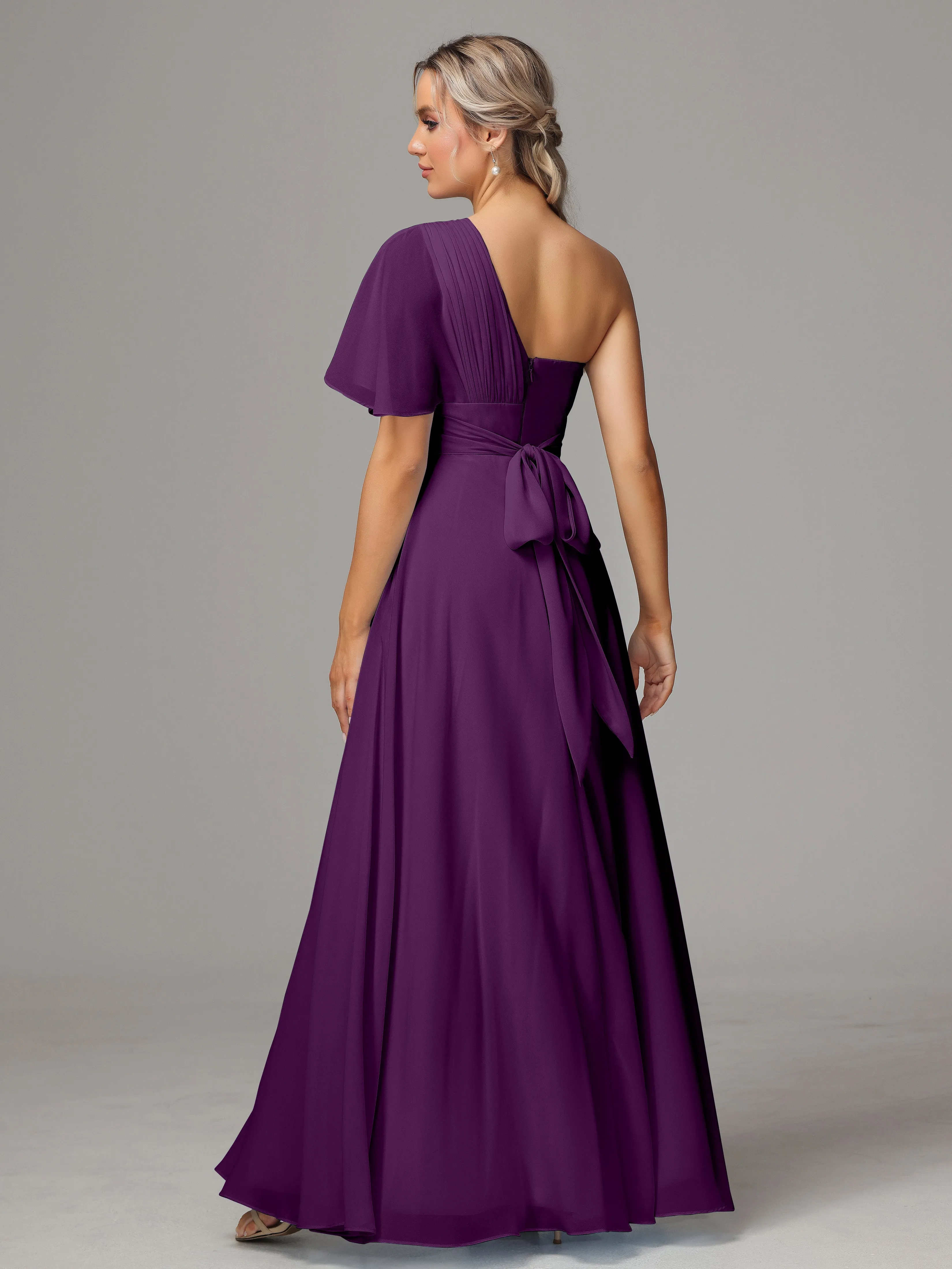 One Shoulder Chiffon Bridesmaid Dresses With Slit