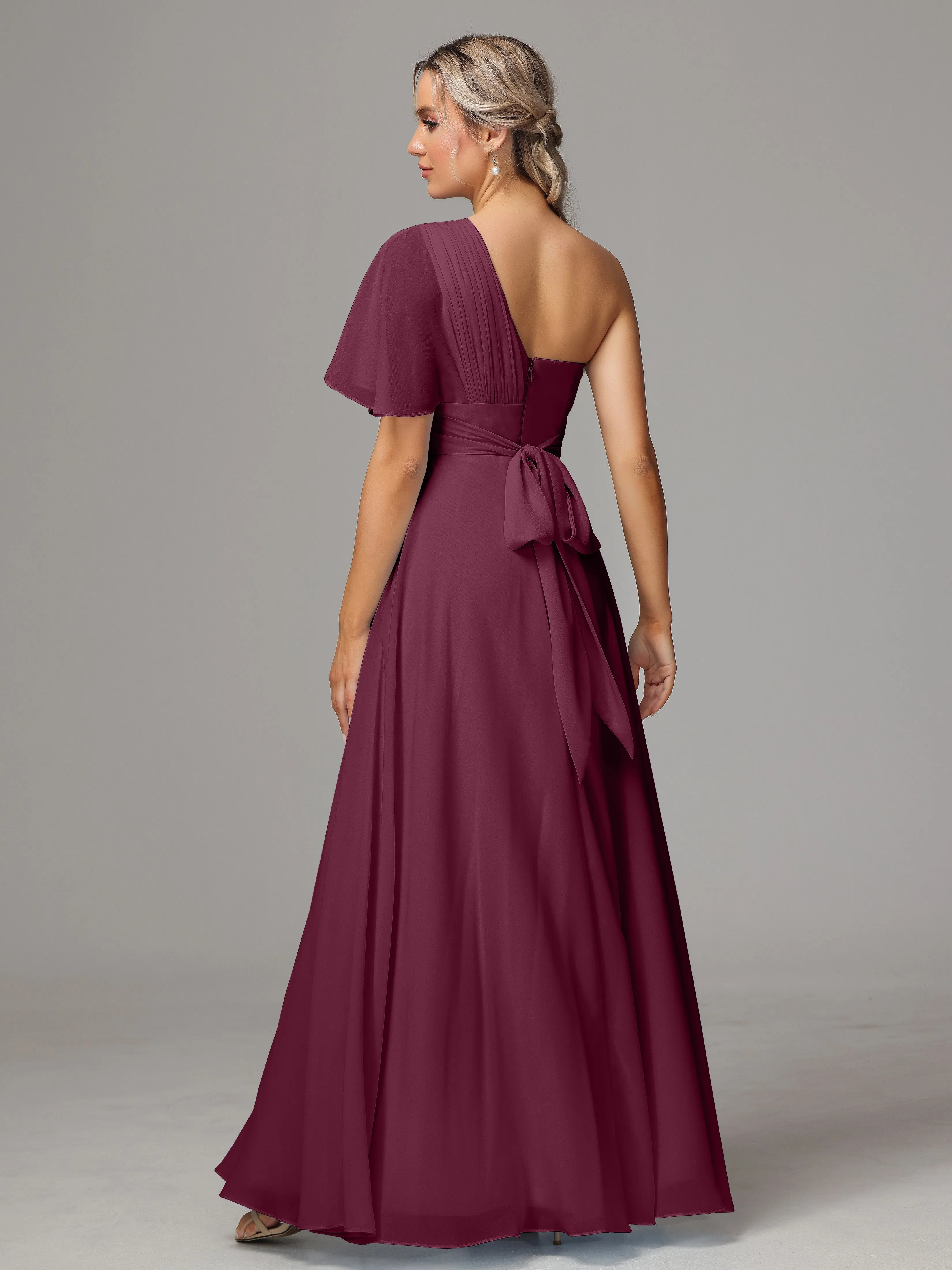 One Shoulder Chiffon Bridesmaid Dresses With Slit