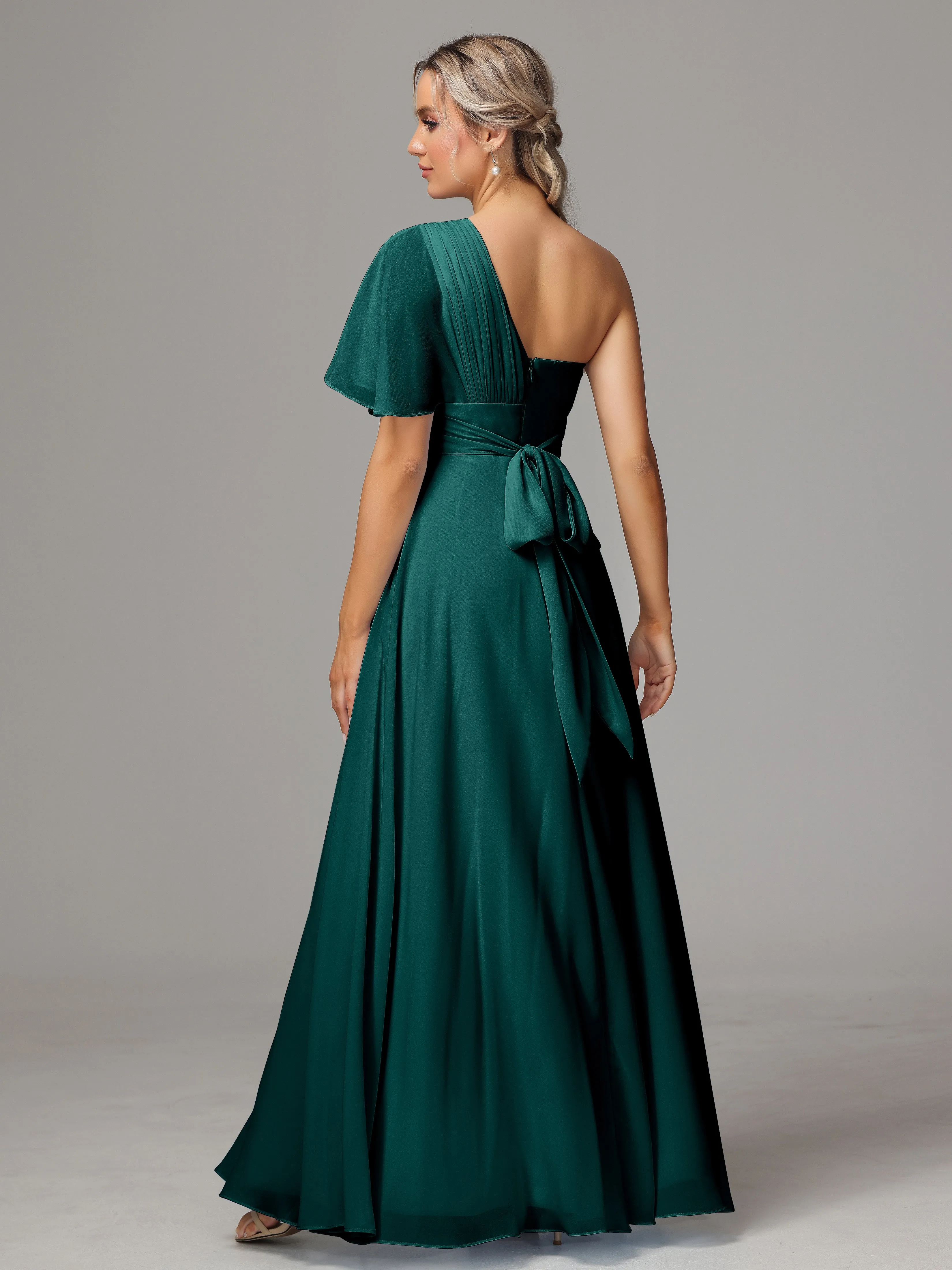 One Shoulder Chiffon Bridesmaid Dresses With Slit