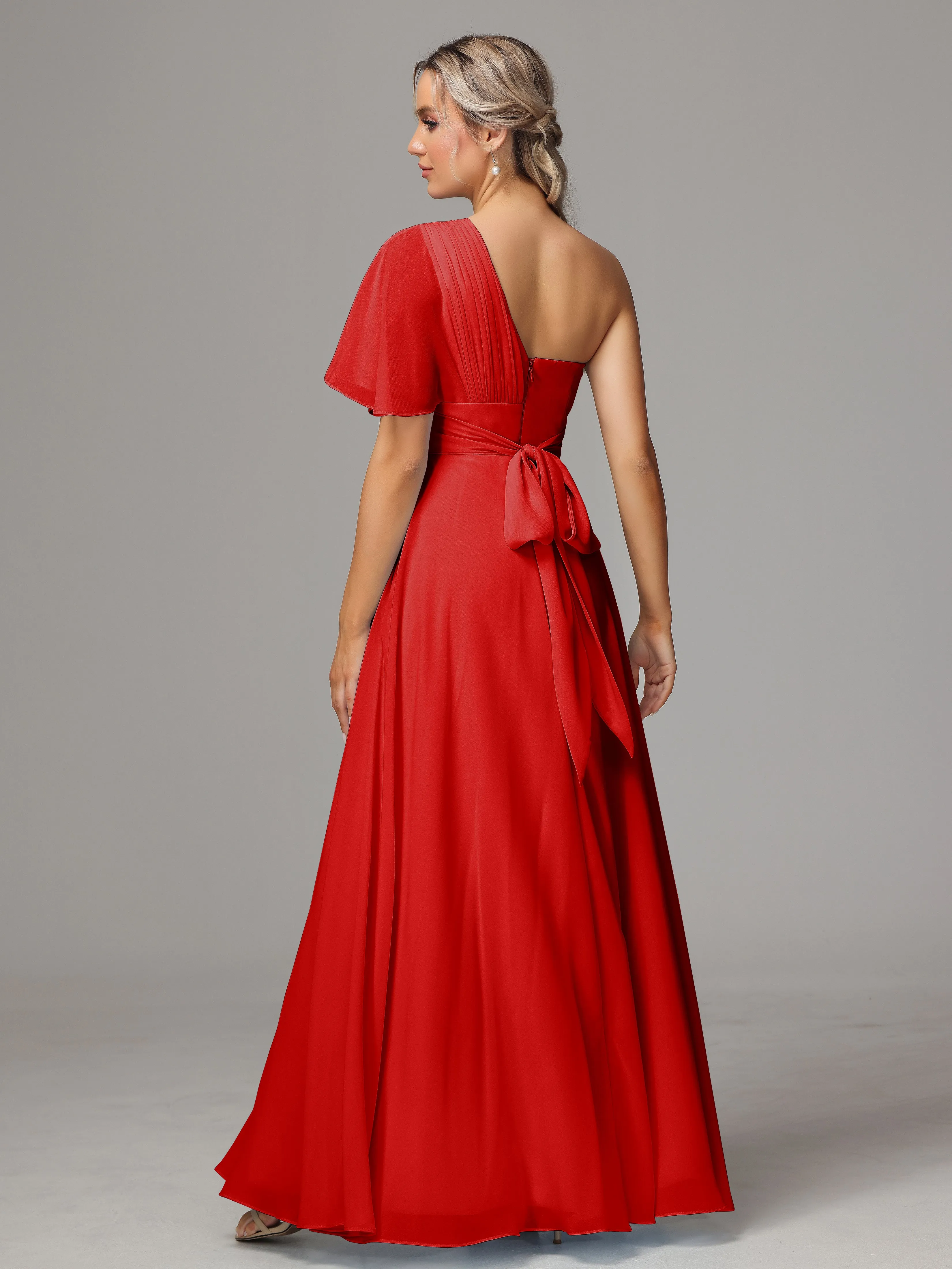 One Shoulder Chiffon Bridesmaid Dresses With Slit