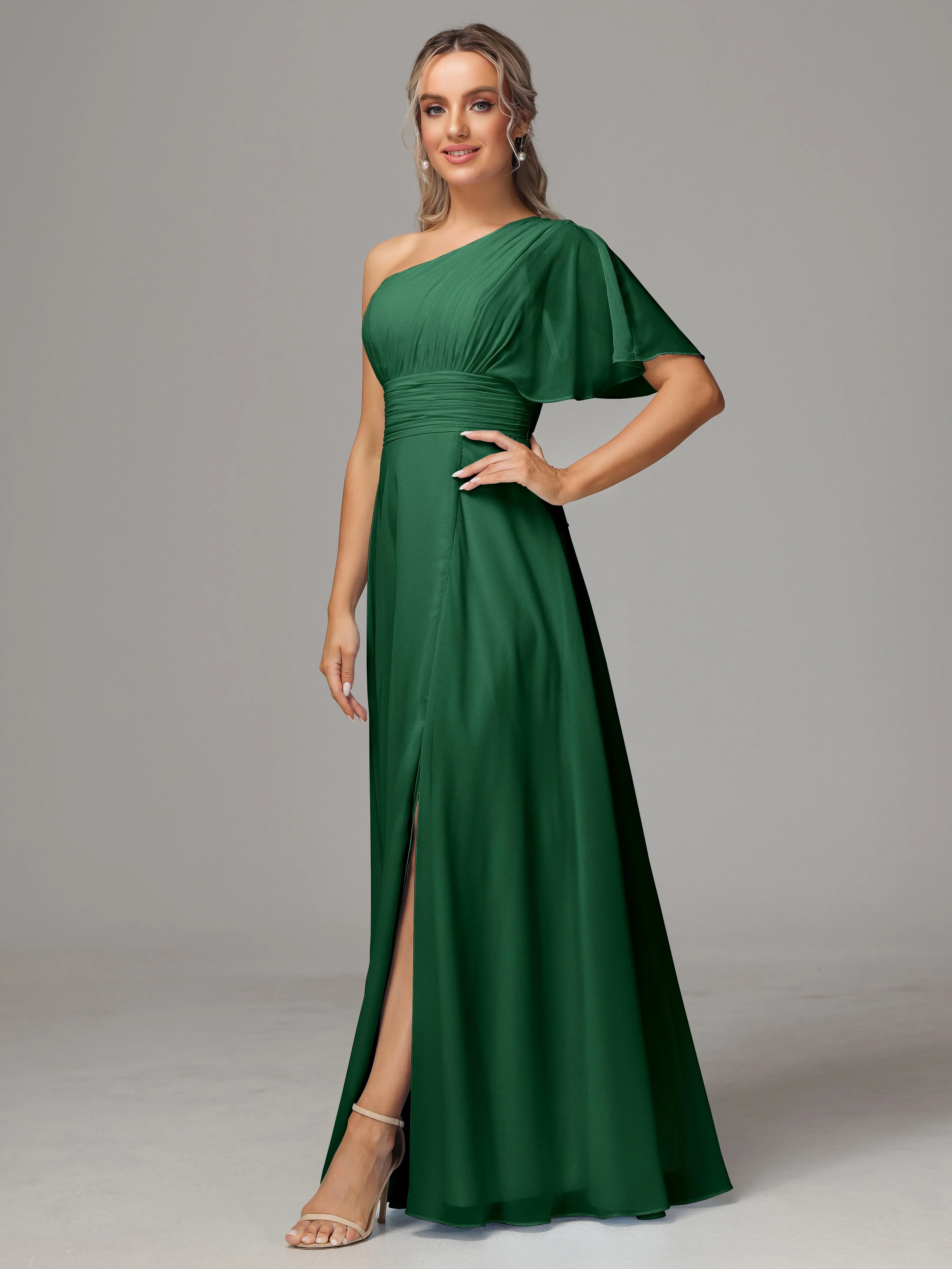 One Shoulder Chiffon Bridesmaid Dresses With Slit