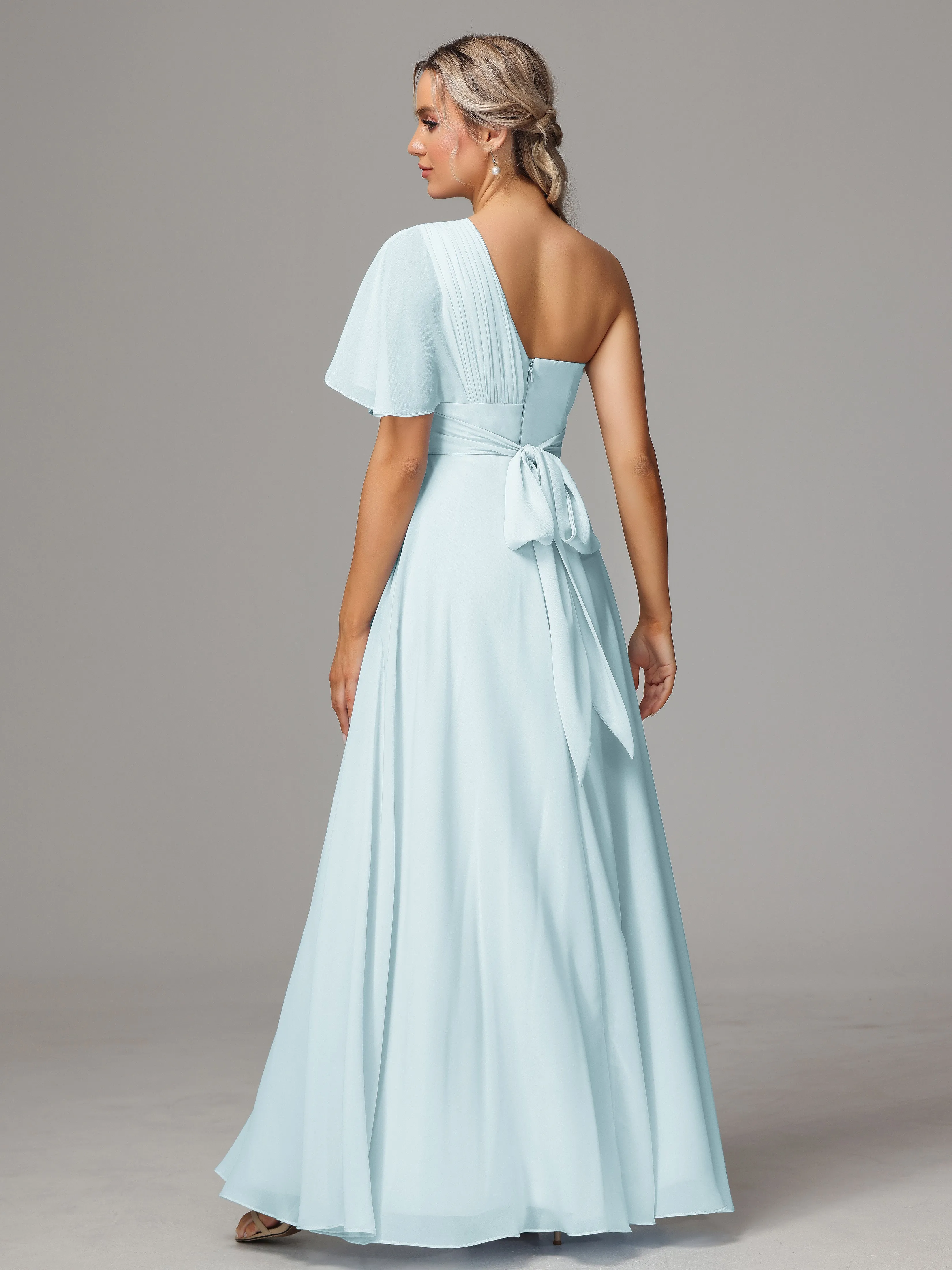 One Shoulder Chiffon Bridesmaid Dresses With Slit