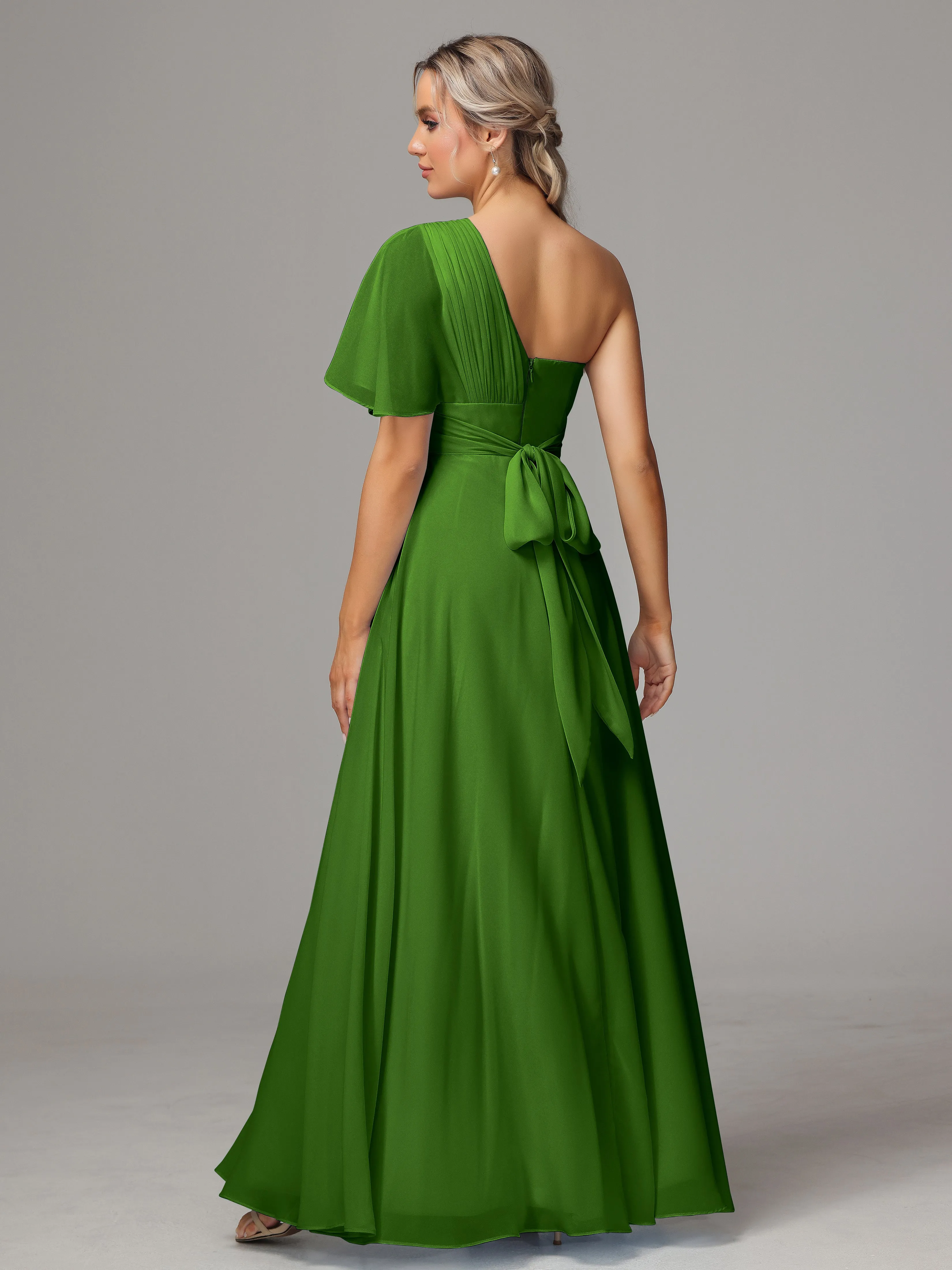 One Shoulder Chiffon Bridesmaid Dresses With Slit