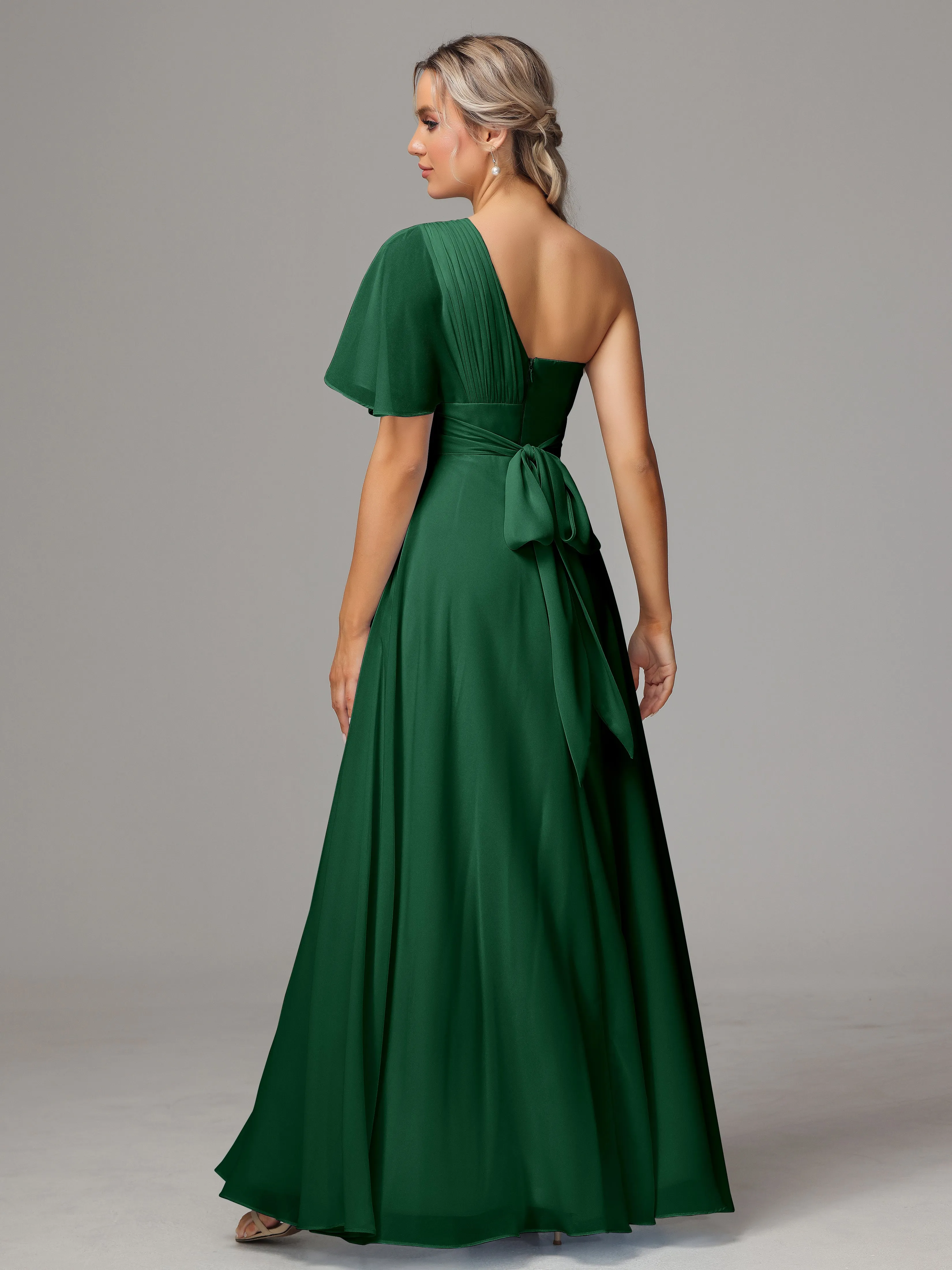 One Shoulder Chiffon Bridesmaid Dresses With Slit