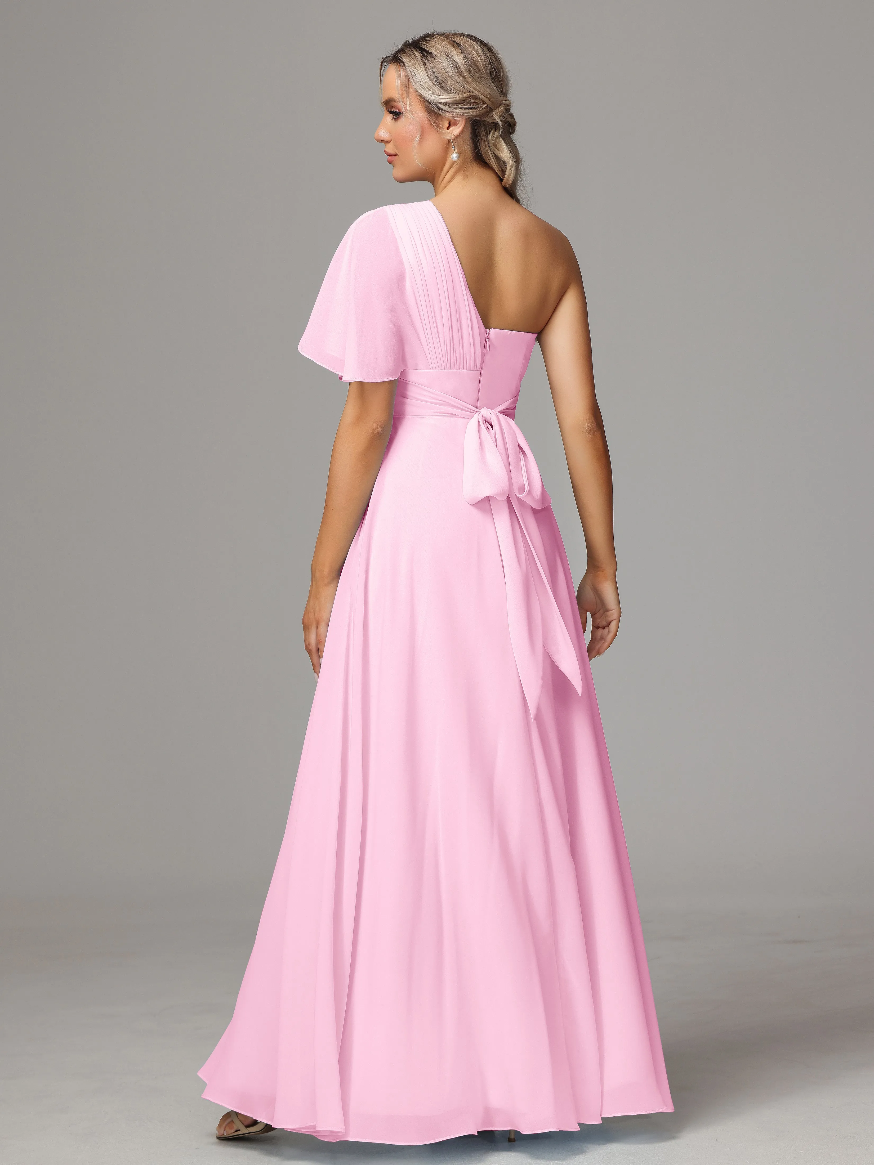 One Shoulder Chiffon Bridesmaid Dresses With Slit