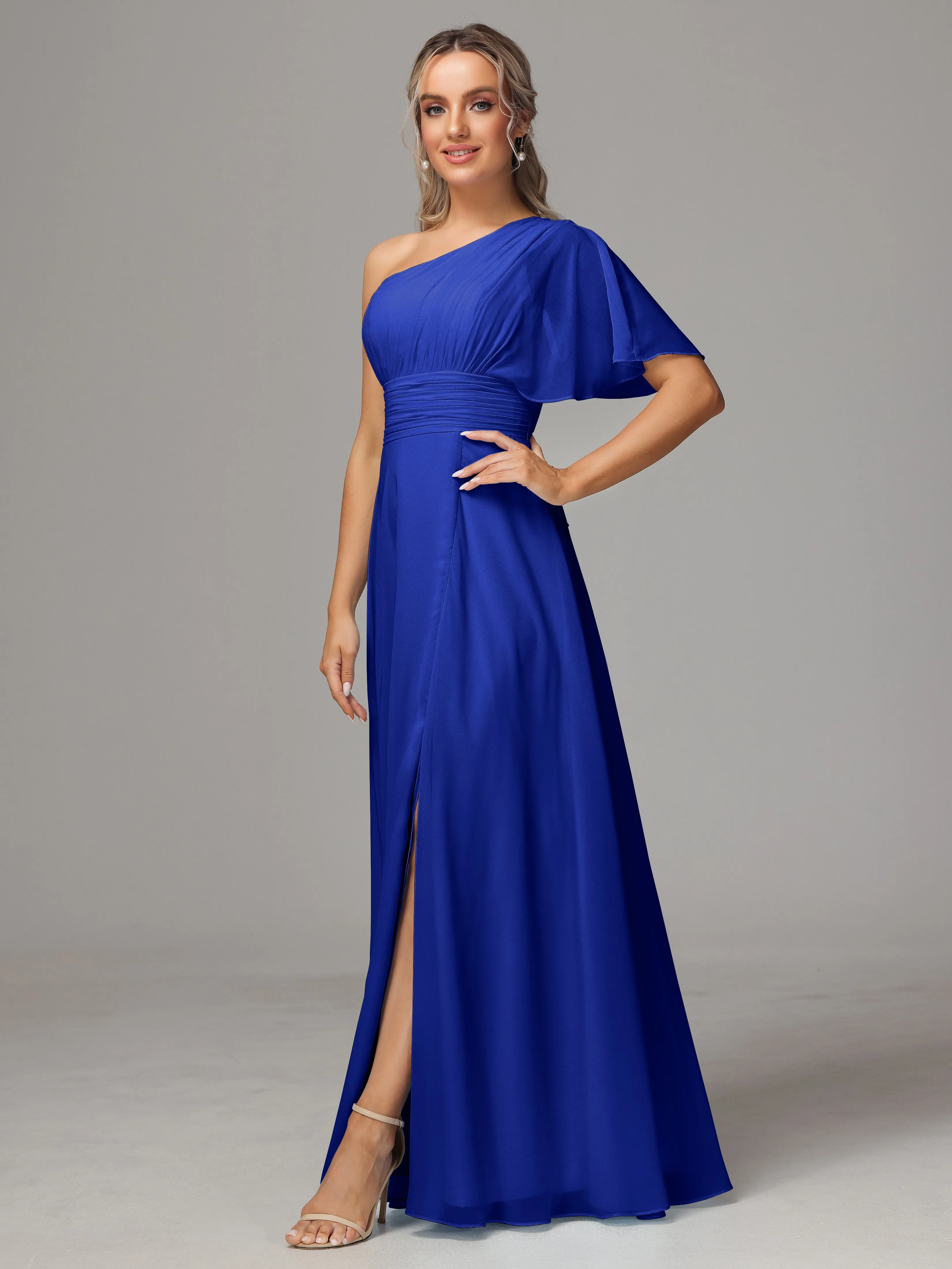 One Shoulder Chiffon Bridesmaid Dresses With Slit