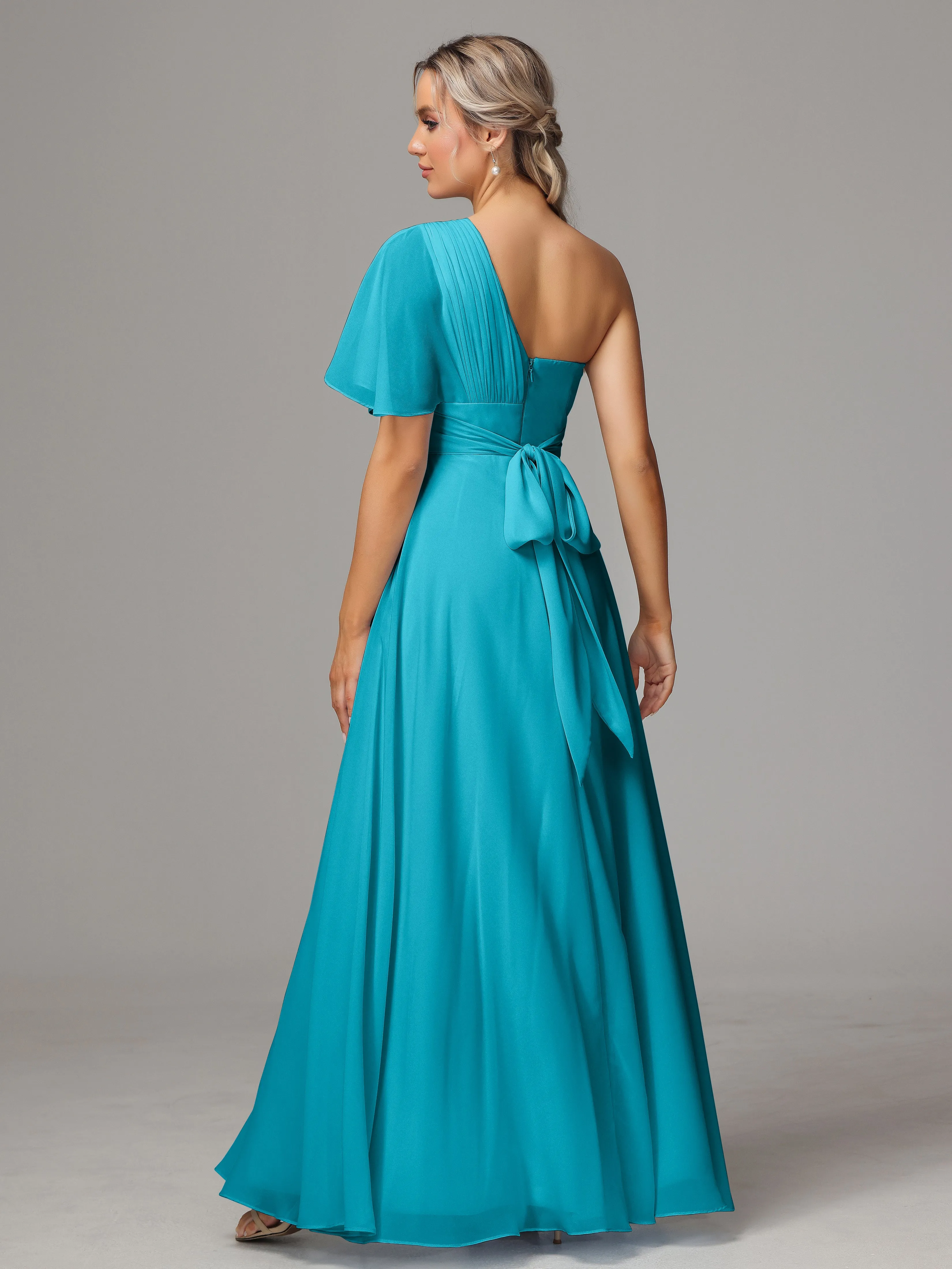 One Shoulder Chiffon Bridesmaid Dresses With Slit