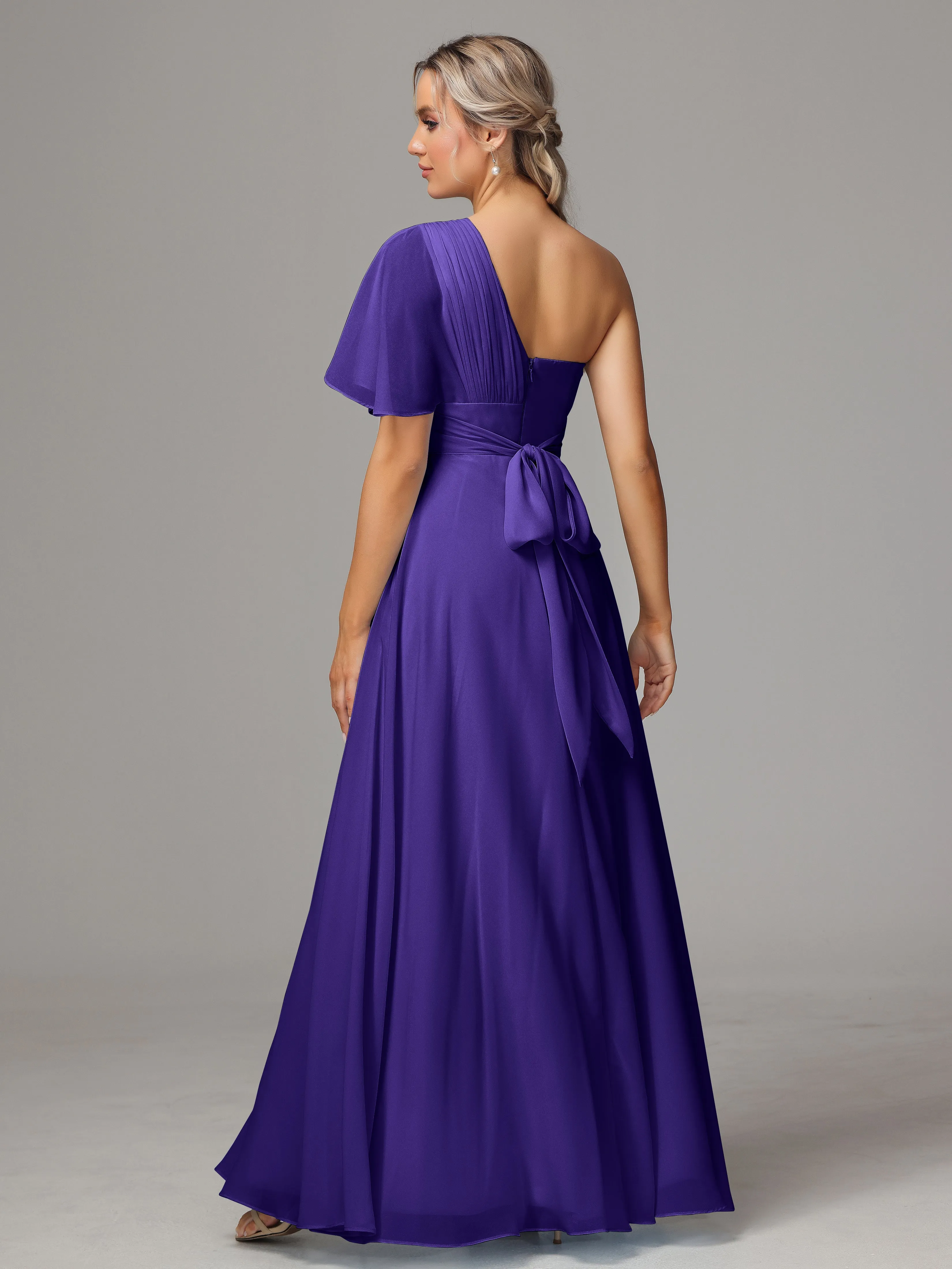 One Shoulder Chiffon Bridesmaid Dresses With Slit