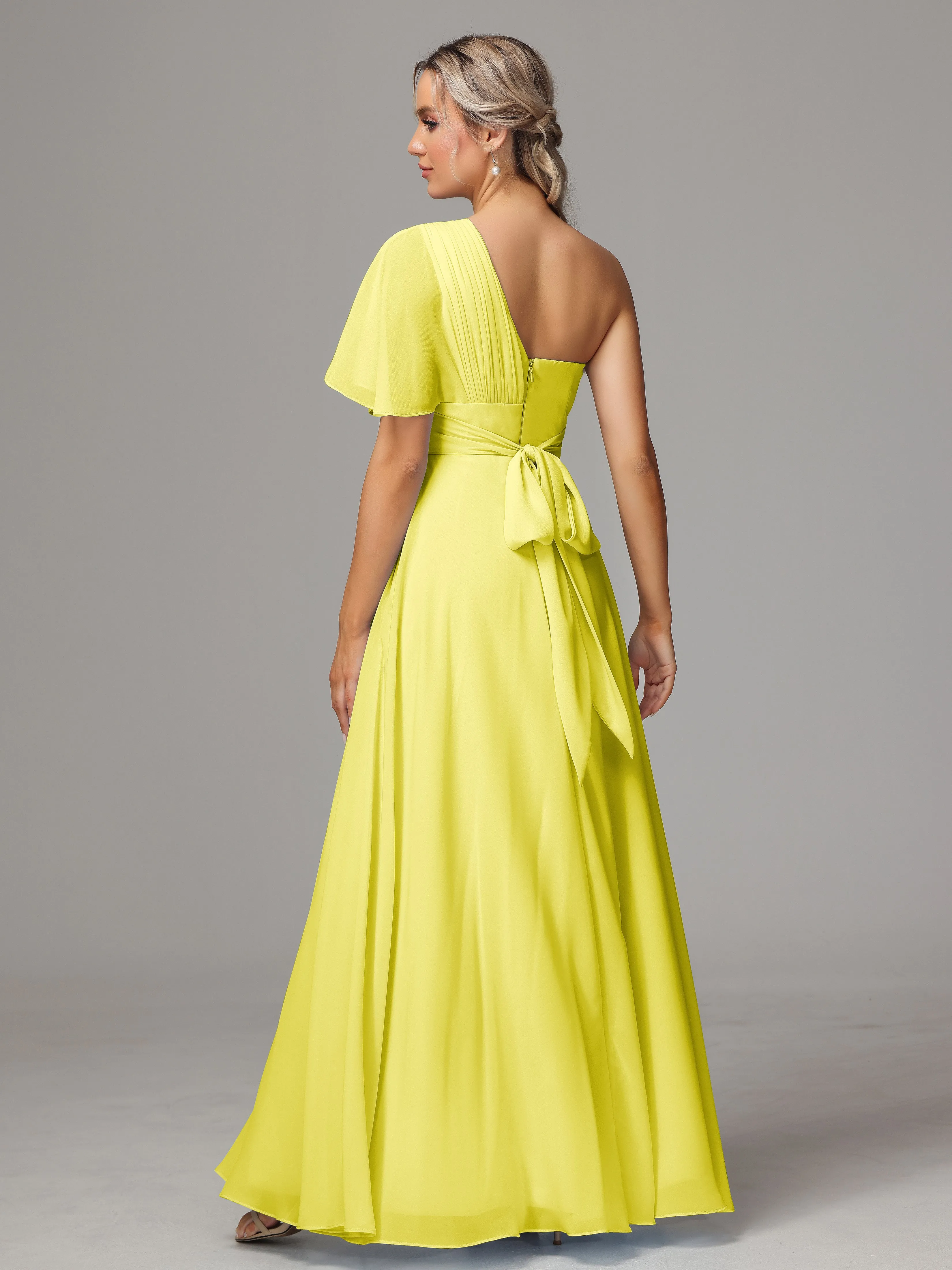 One Shoulder Chiffon Bridesmaid Dresses With Slit