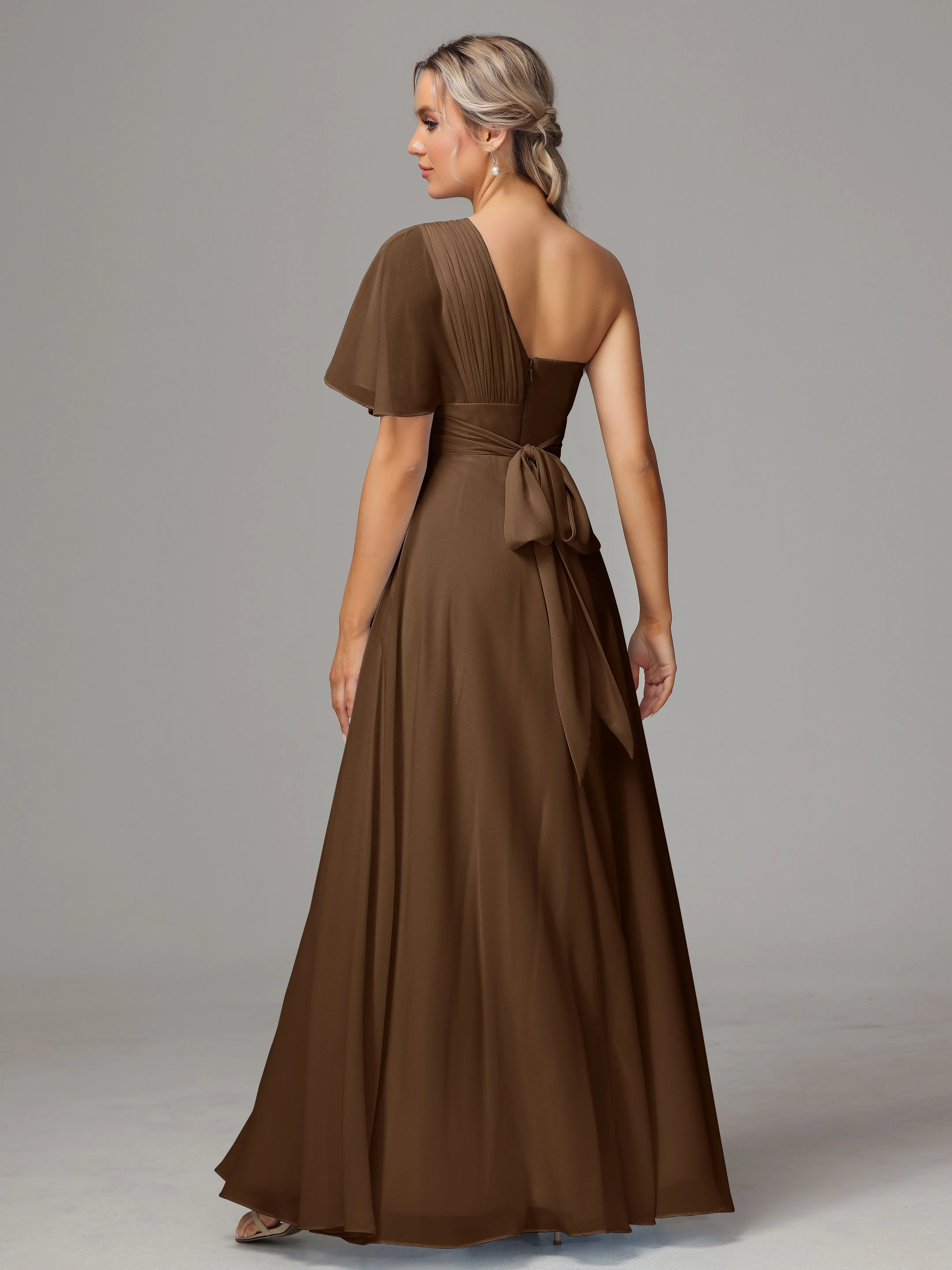 One Shoulder Chiffon Bridesmaid Dresses With Slit