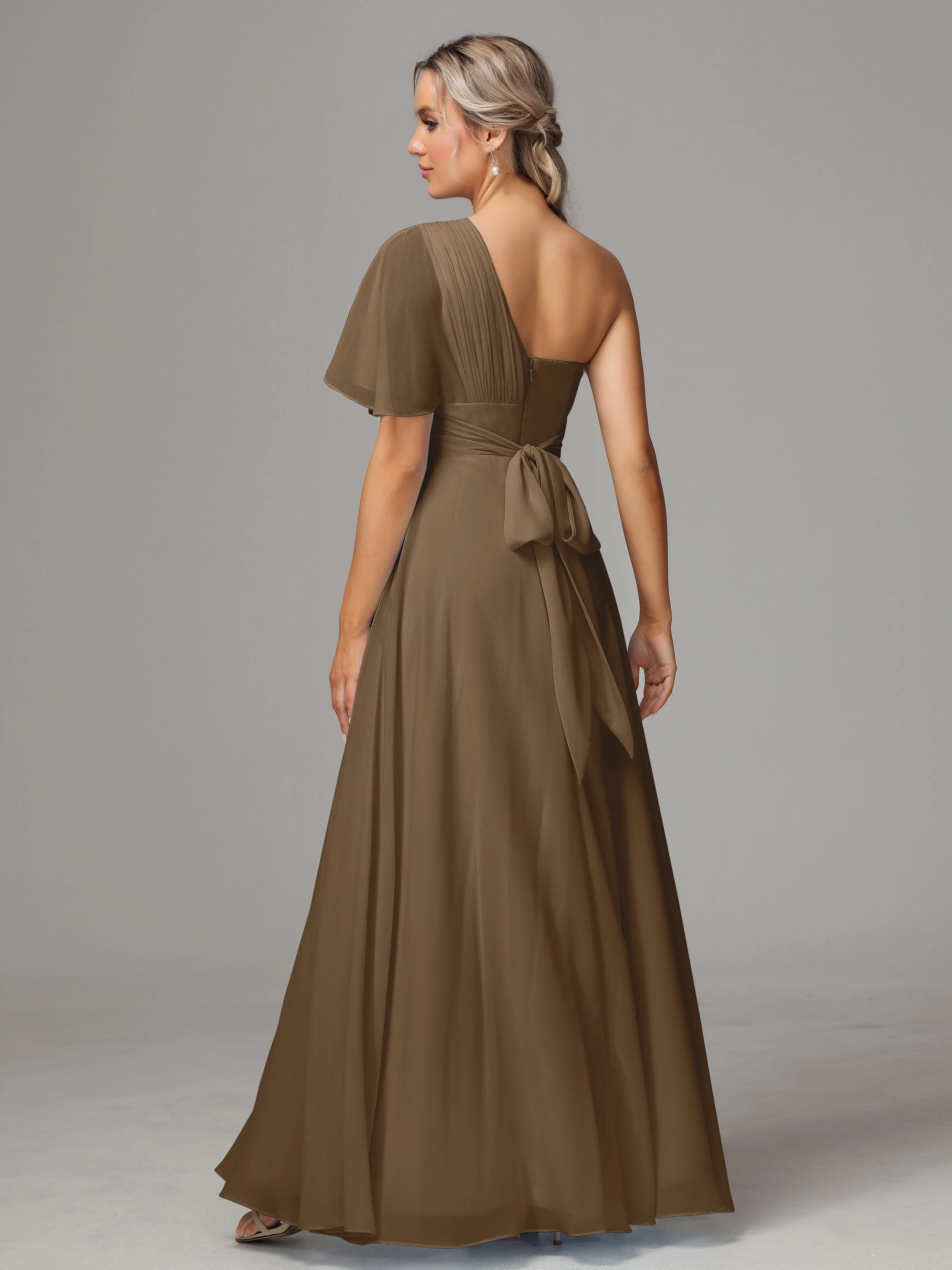 One Shoulder Chiffon Bridesmaid Dresses With Slit