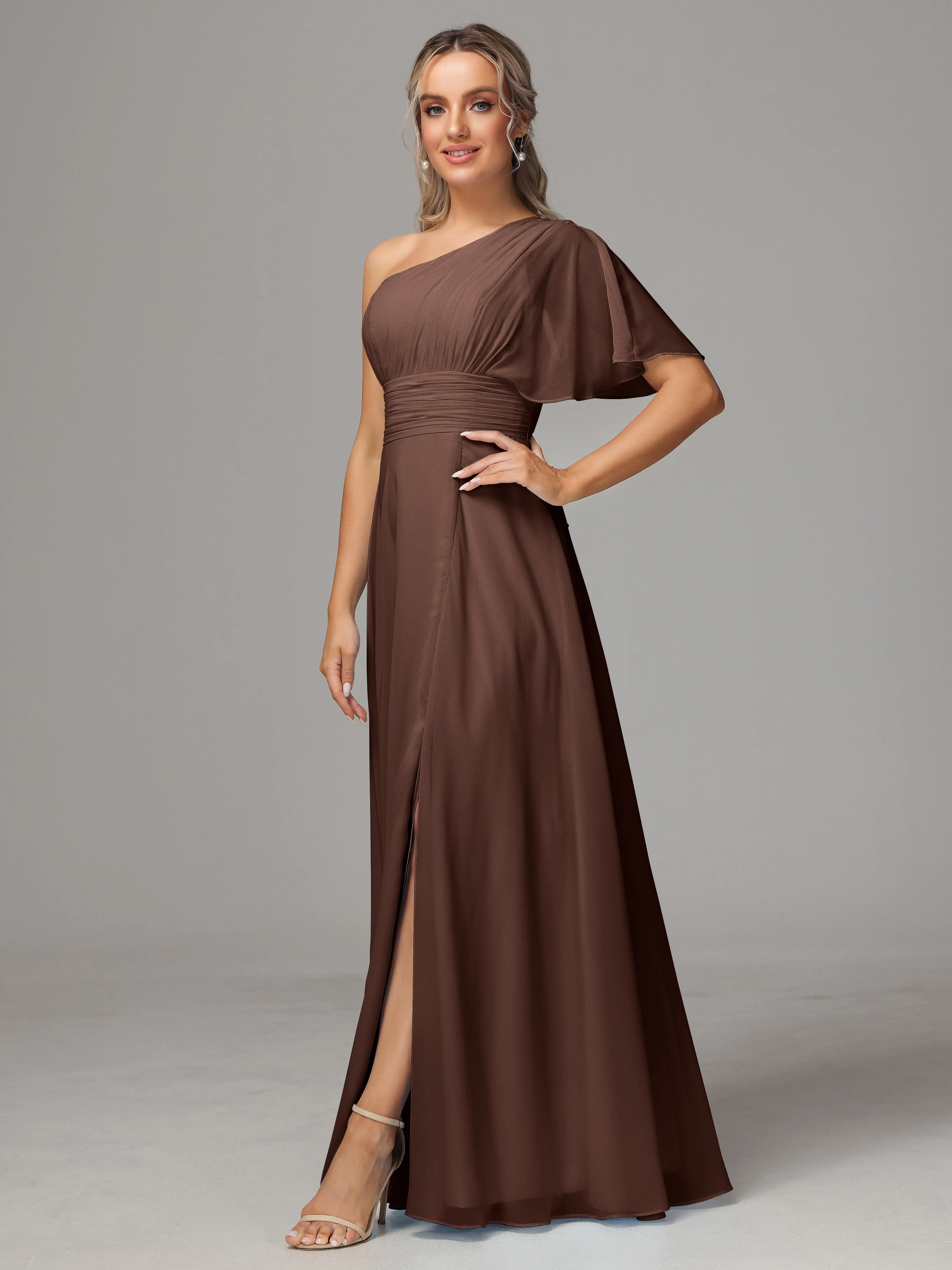 One Shoulder Chiffon Bridesmaid Dresses With Slit
