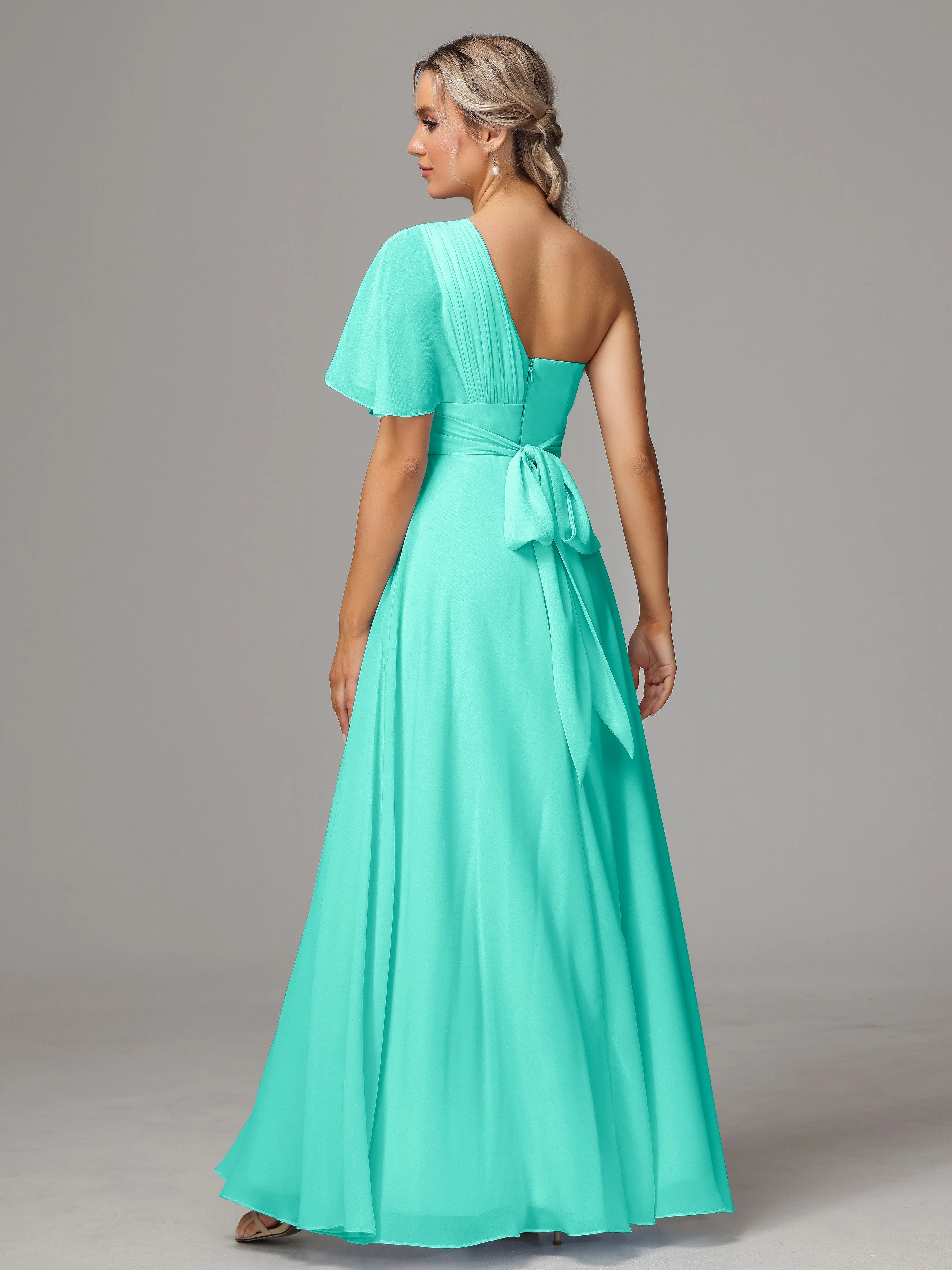 One Shoulder Chiffon Bridesmaid Dresses With Slit