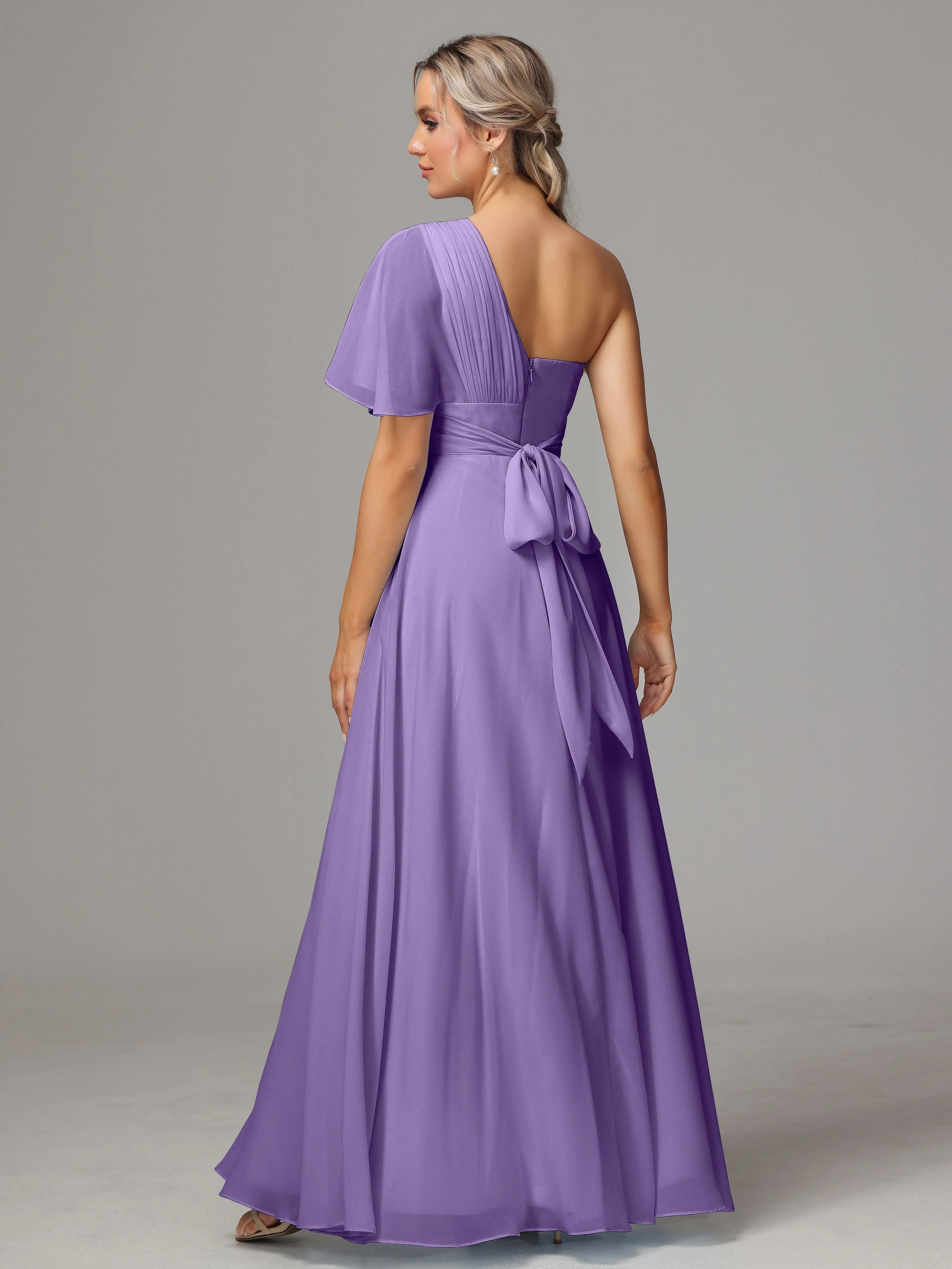 One Shoulder Chiffon Bridesmaid Dresses With Slit