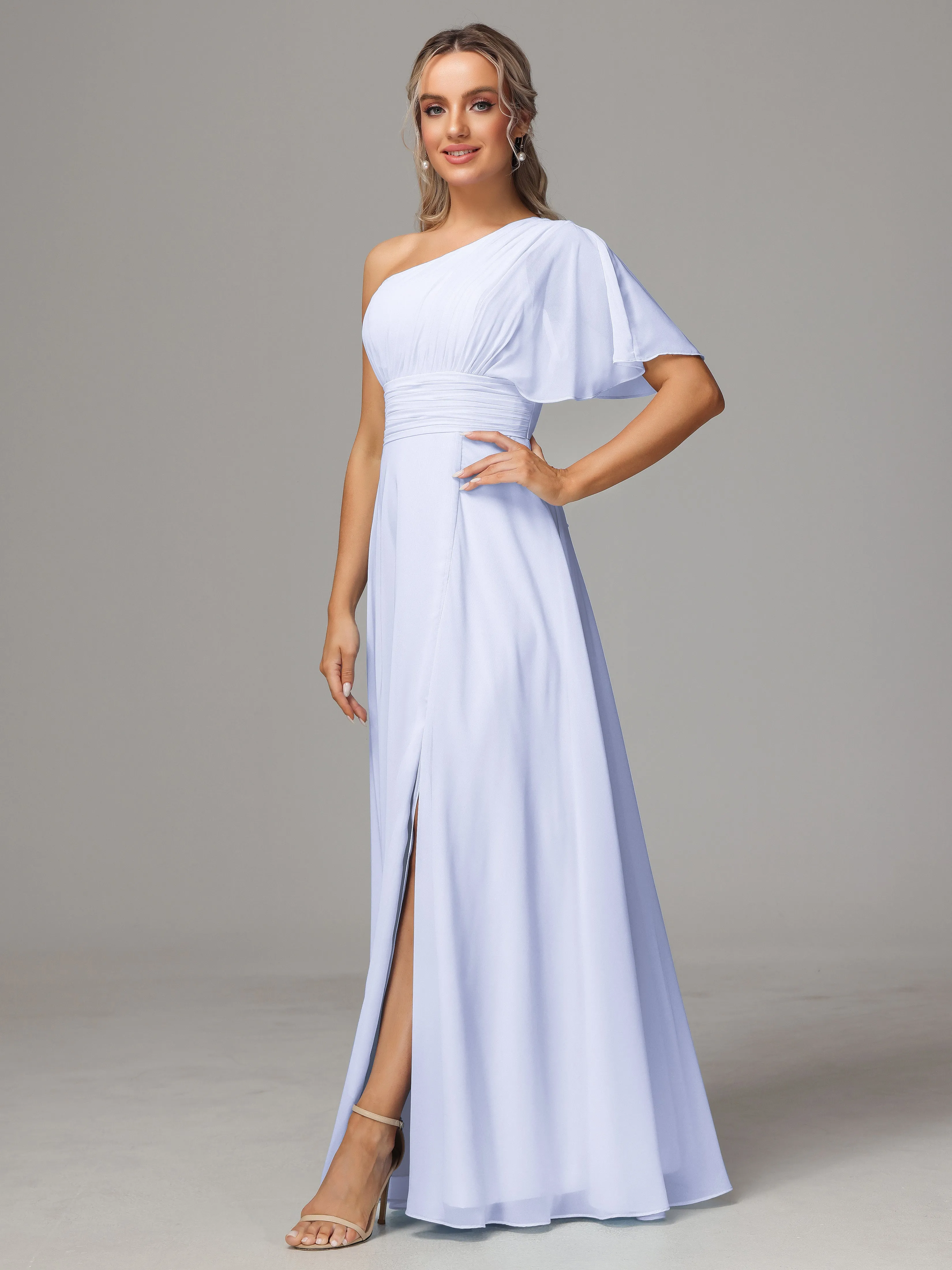One Shoulder Chiffon Bridesmaid Dresses With Slit
