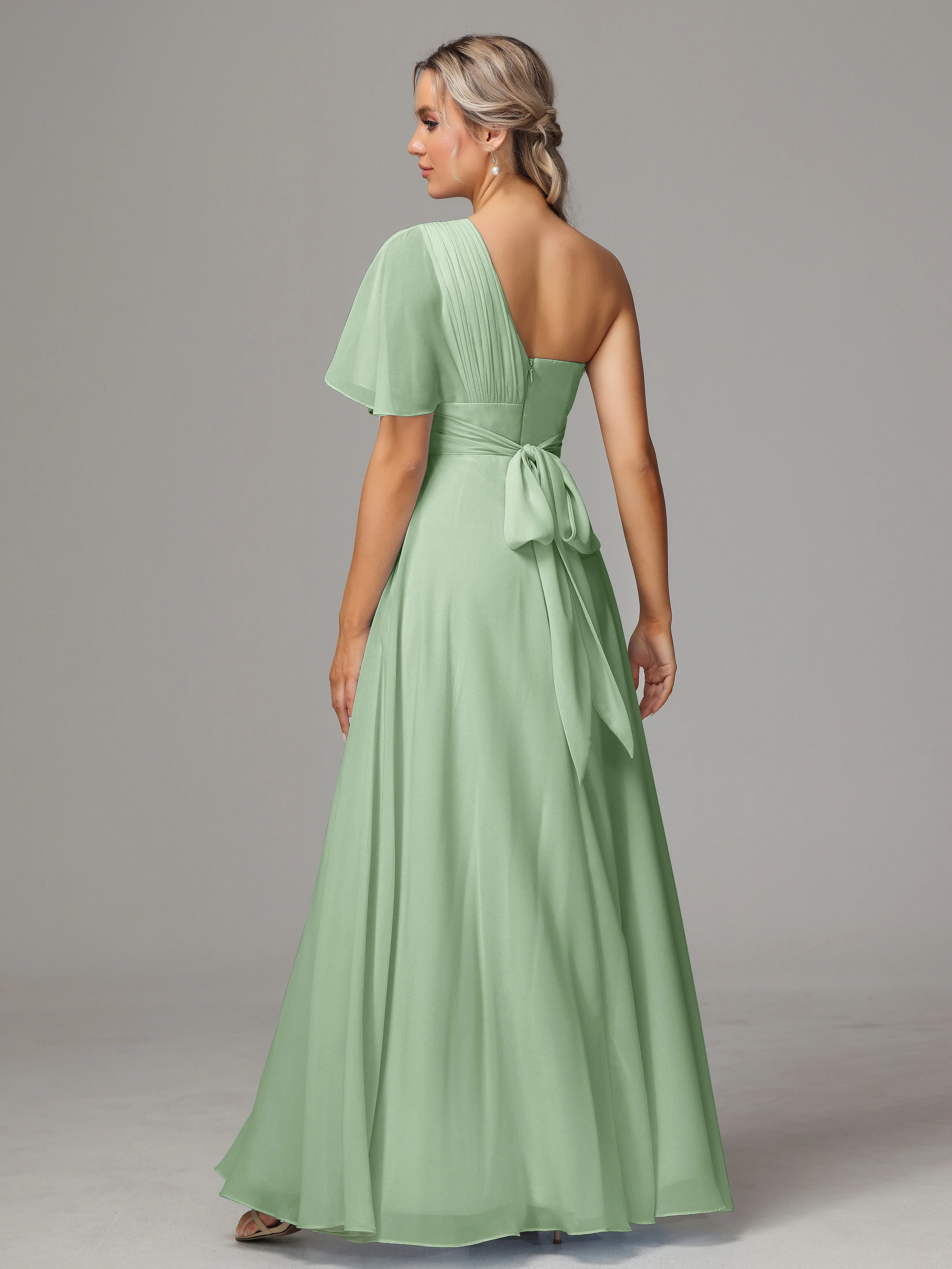One Shoulder Chiffon Bridesmaid Dresses With Slit