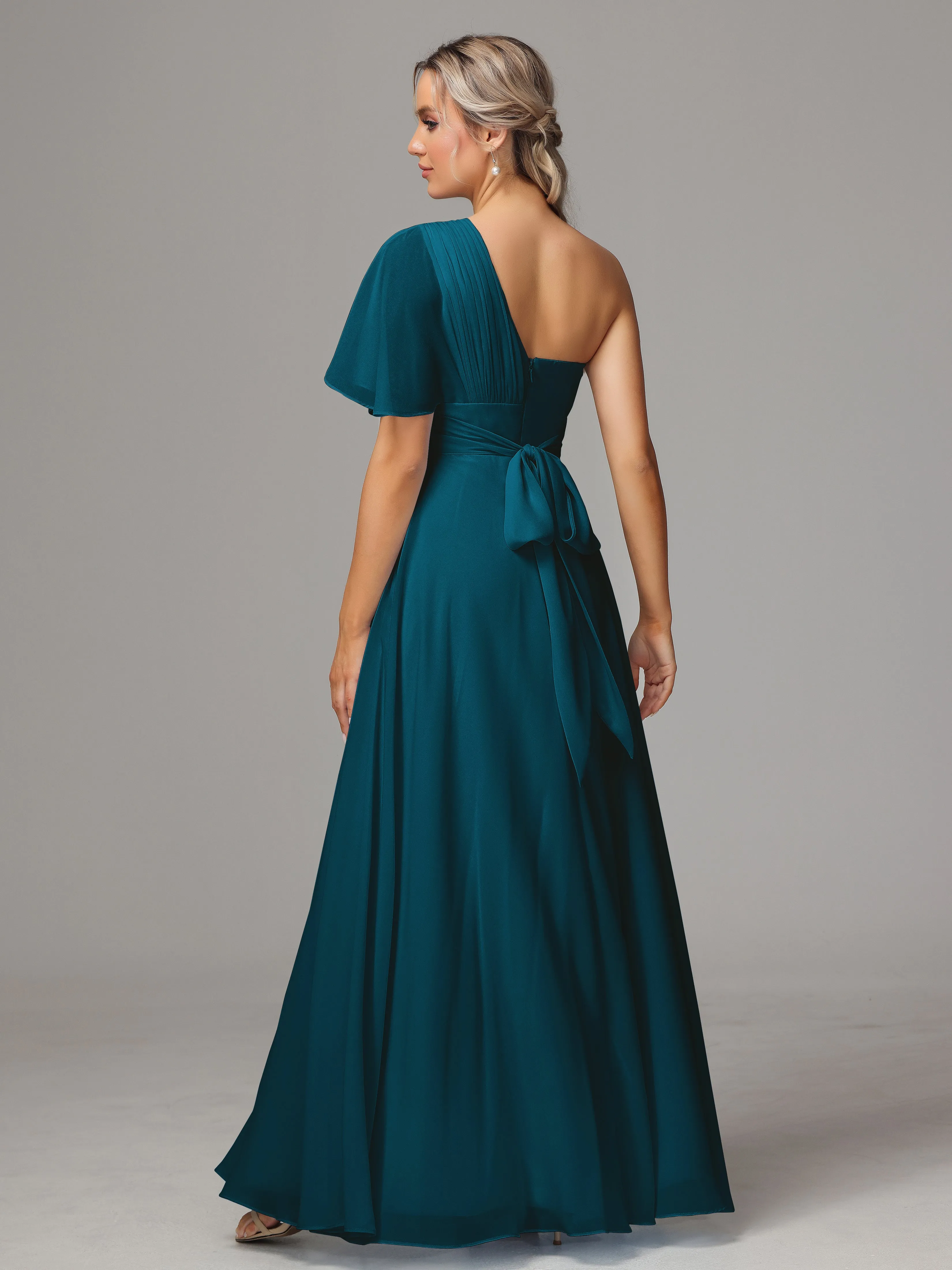 One Shoulder Chiffon Bridesmaid Dresses With Slit
